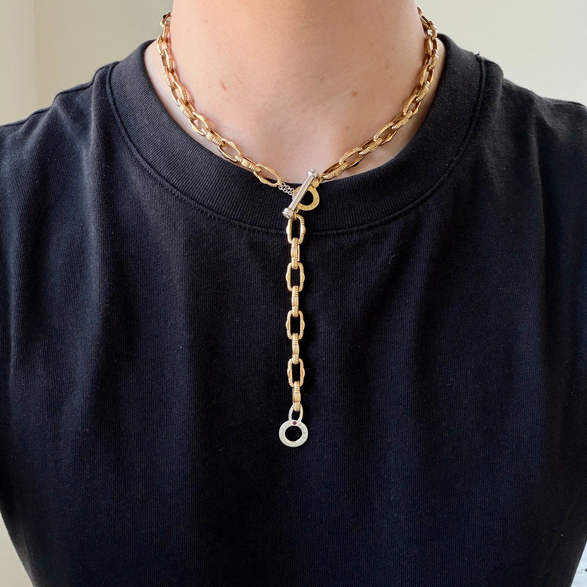 Estate Roberto Coin 18K Gold Toggle Lariat Chain Necklace