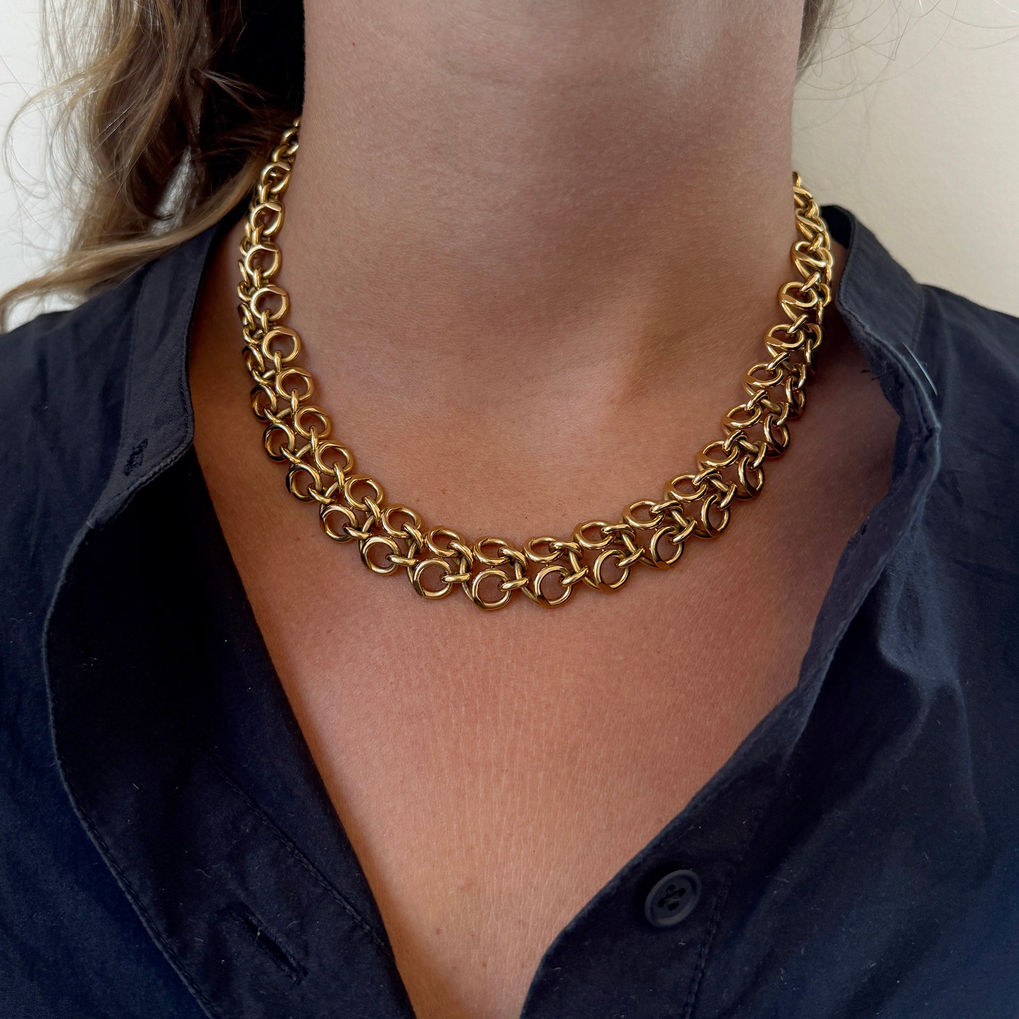 Vintage 18K Yellow Gold Looped Circle Link Necklace