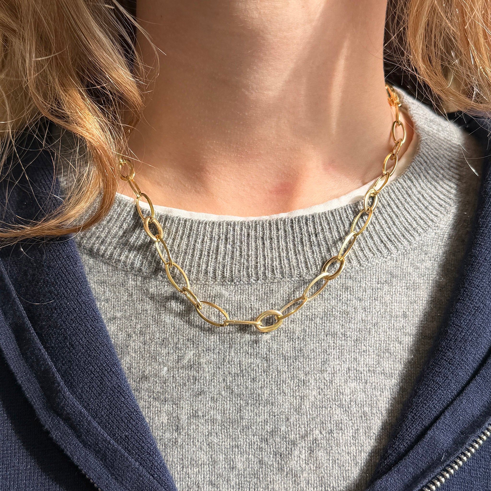 18K Yellow Gold Italian Mixed Oval Link Necklace 18"