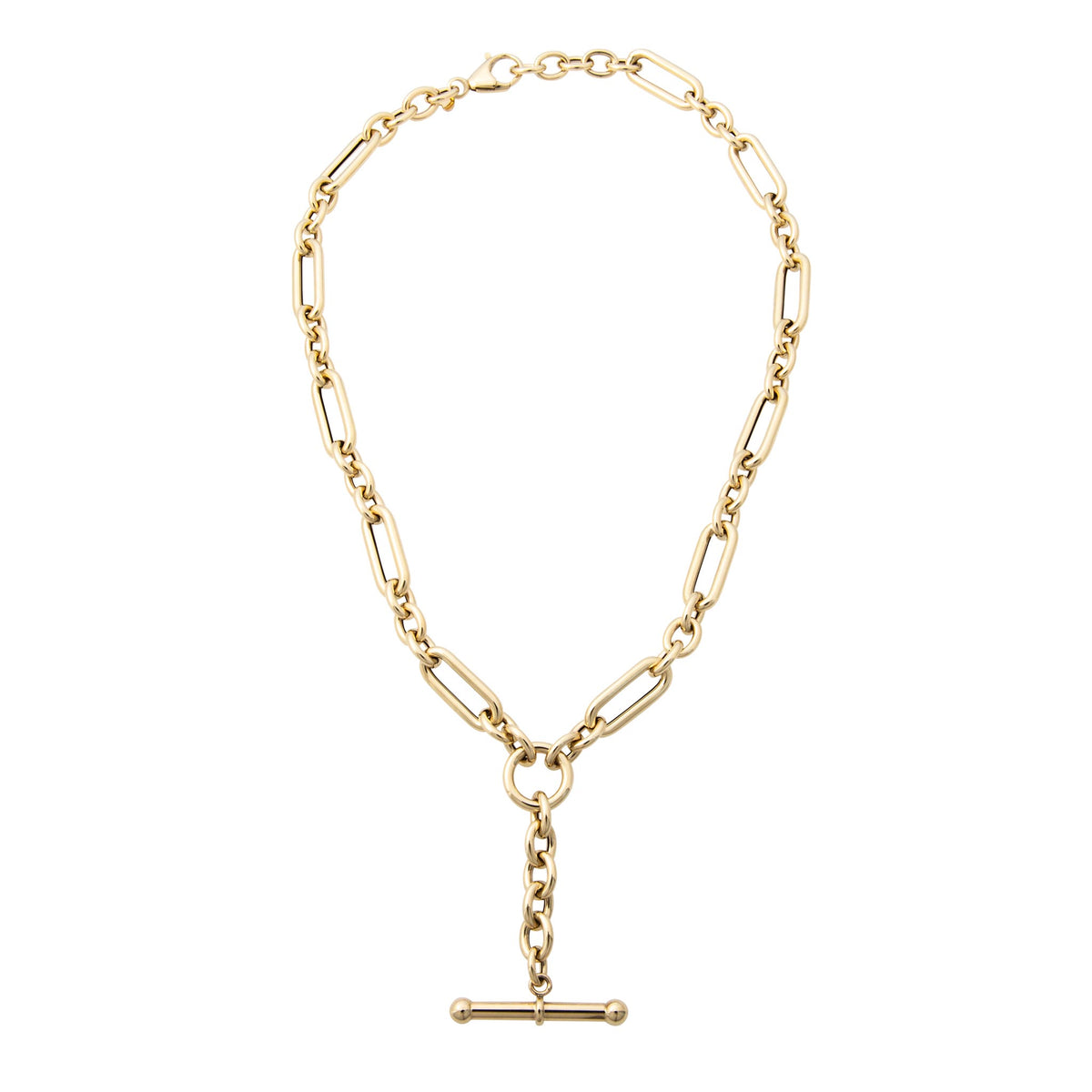 14K Yellow Gold Italian Mixed Link & T-Bar Drop Necklace