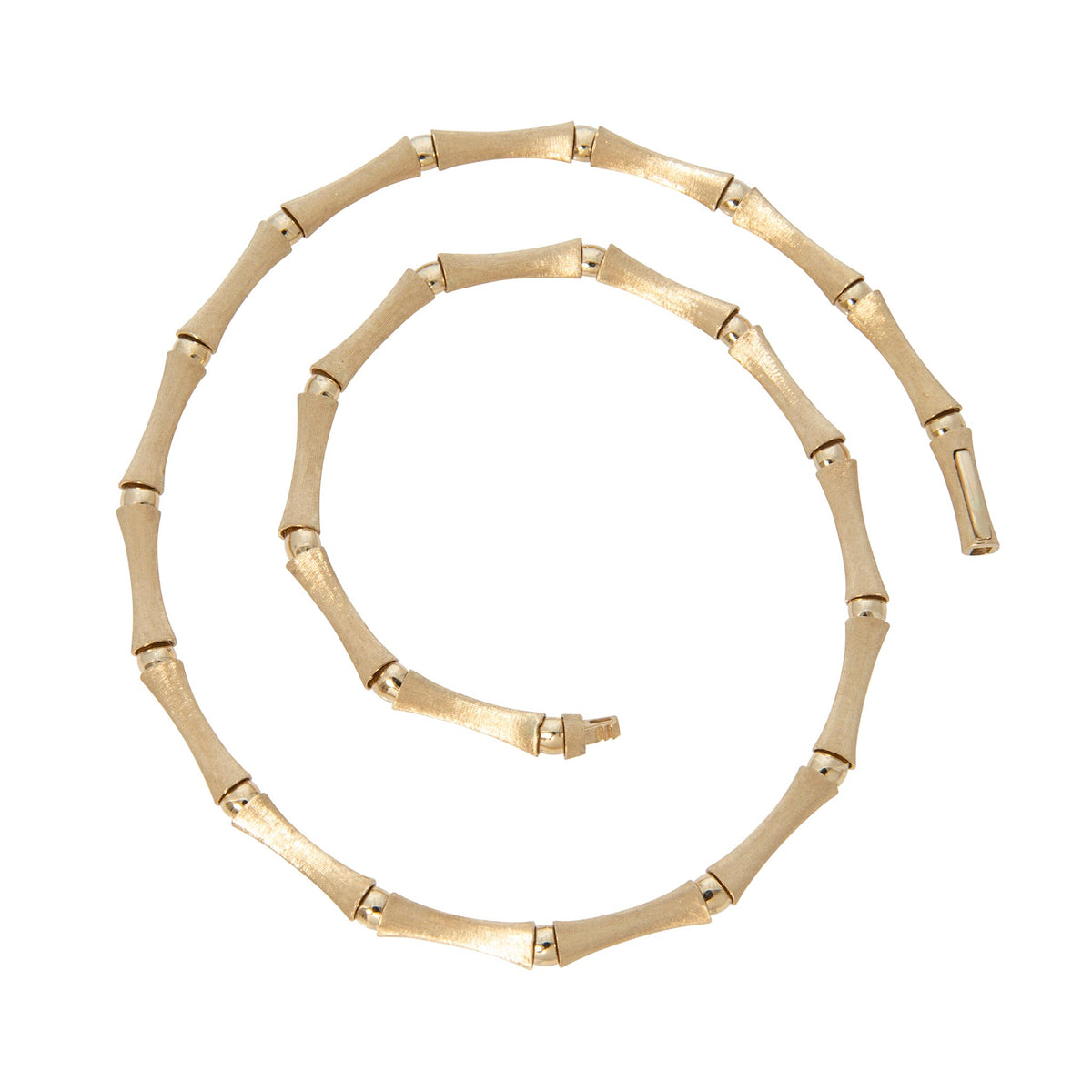 14K Yellow Gold Italian Satin Finish Bamboo Link Necklace 17.5"