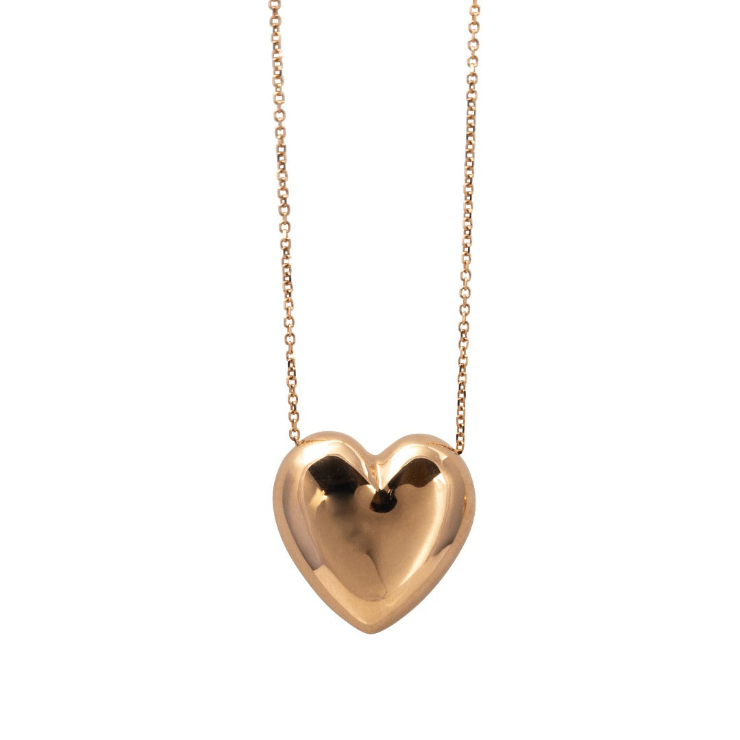 18K Rose Gold Puffed Heart Necklace