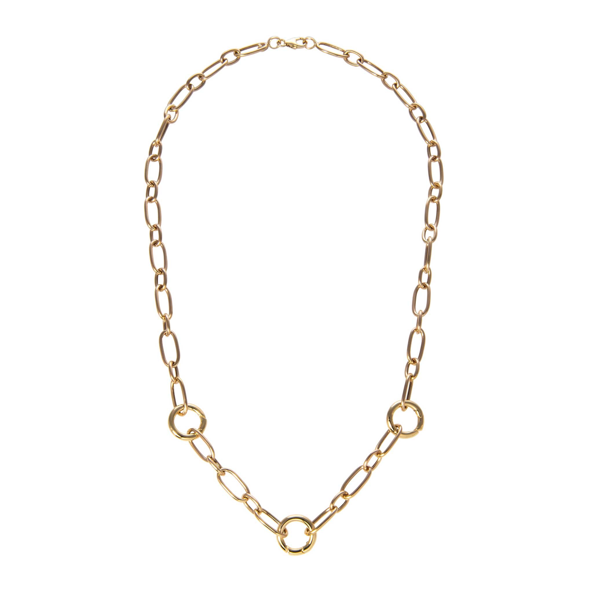 Three-Station Charm Holder Mixed Oval Link Necklace