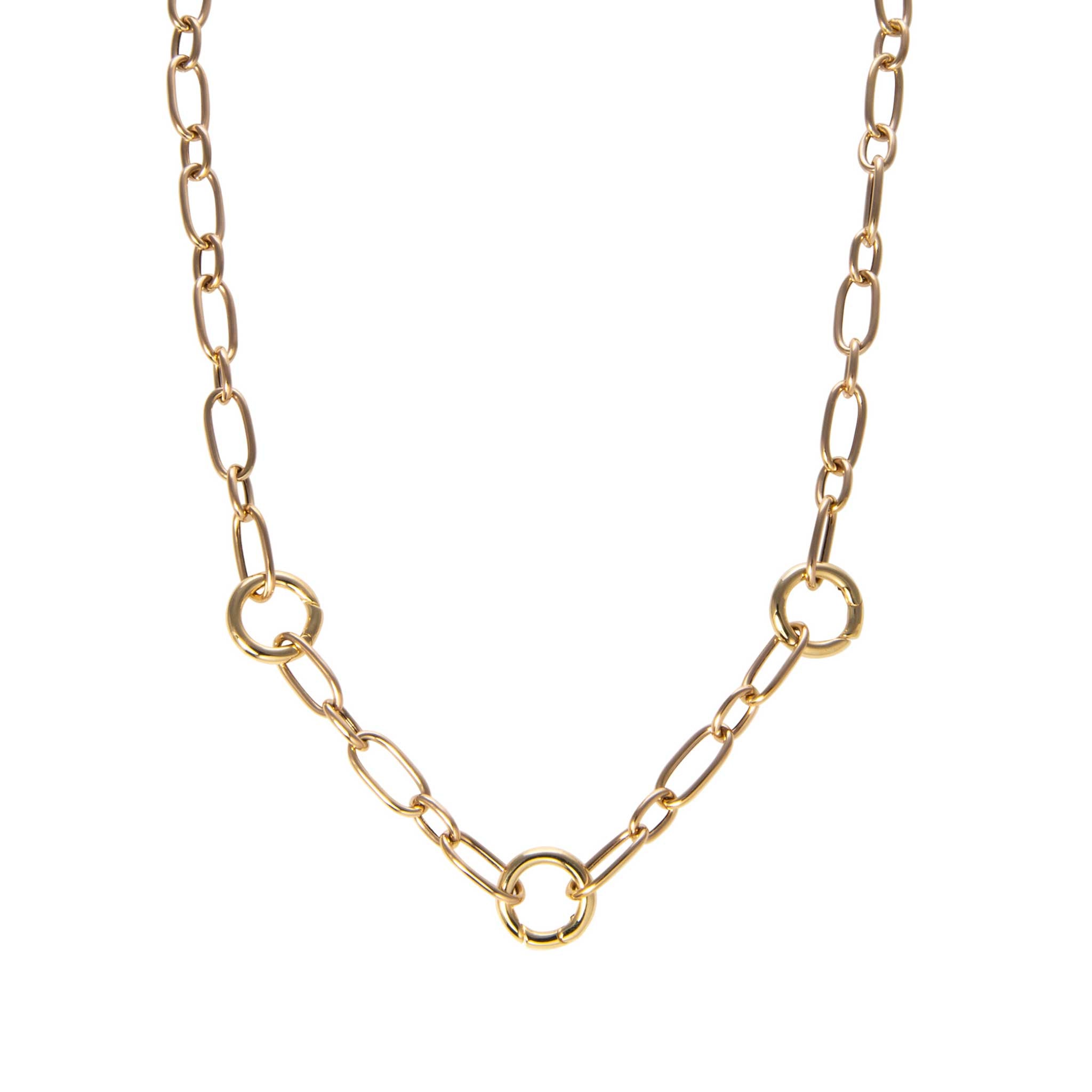 Three-Station Charm Holder Mixed Oval Link Necklace