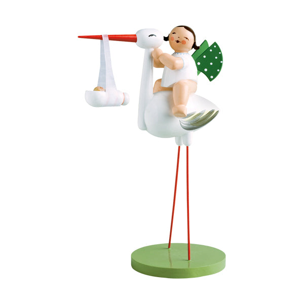 Wendt & Kuhn Stork with Baby Girl Wooden Figurine