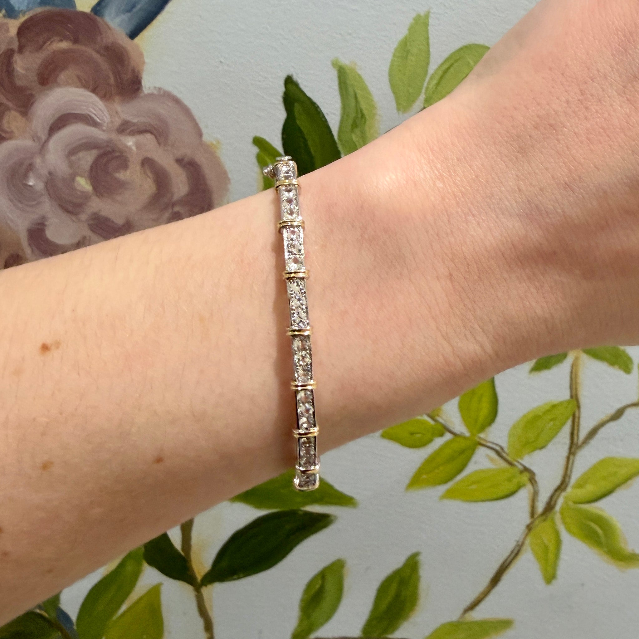 White Sapphire 14K Gold & Sterling Silver Bangle