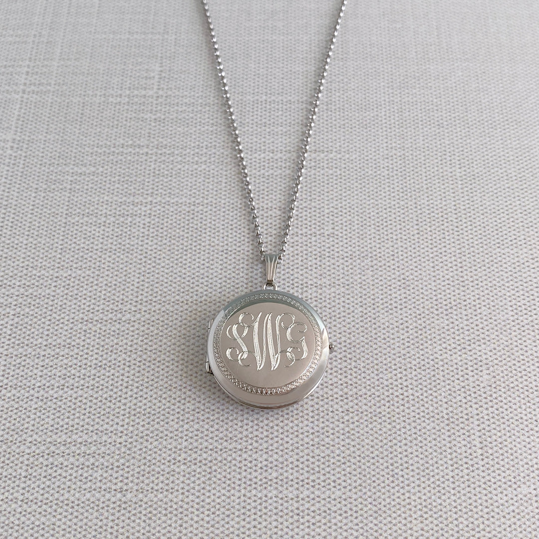 Sterling Silver 23mm Engraved Round 4 Photo Locket Necklace