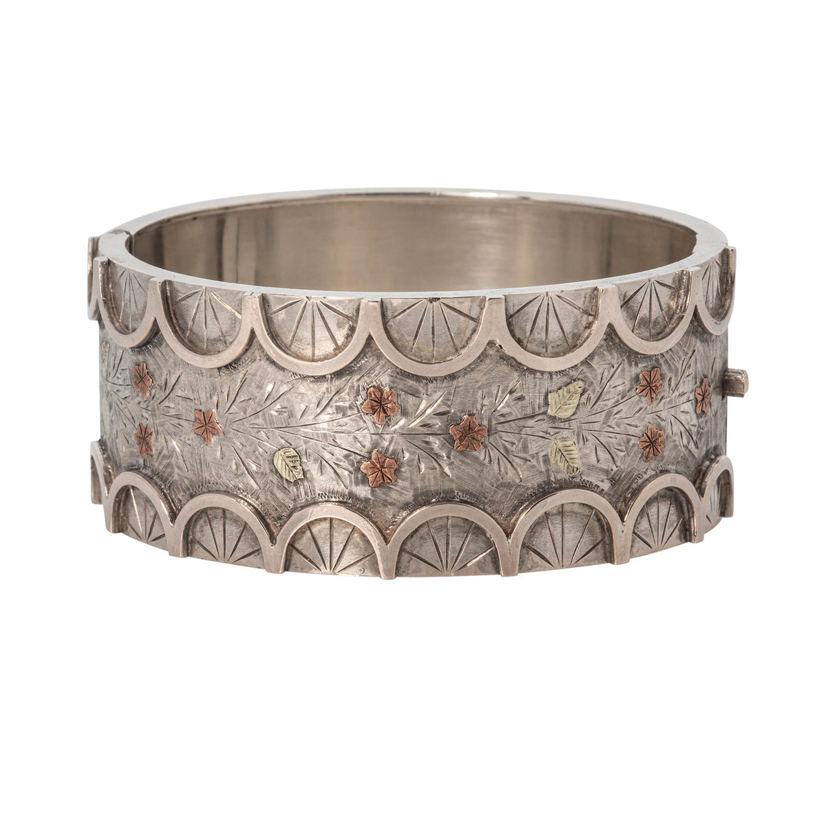 Victorian Gold Overlay Sterling Silver Wide Bangle