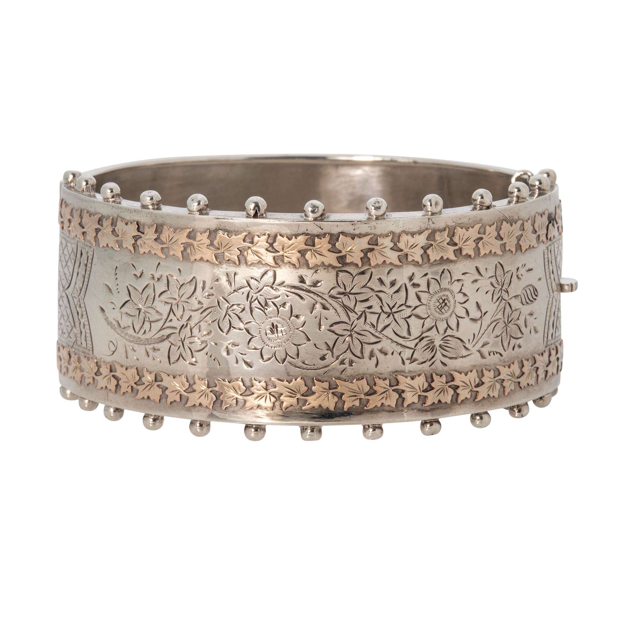 Victorian Gold Overlay Sterling Silver Wide Bangle