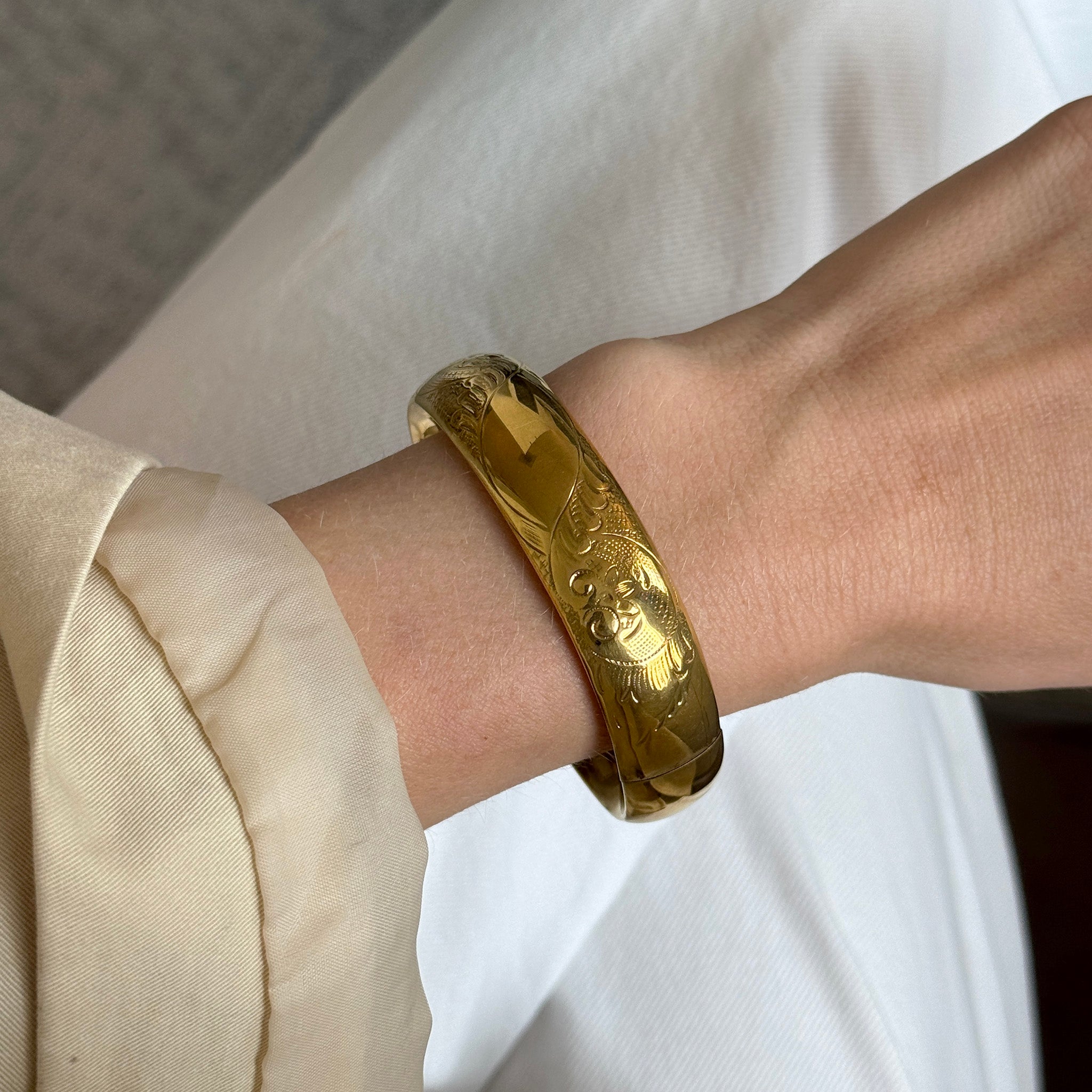 Vintage Engraved Gold Vermeil Bangle