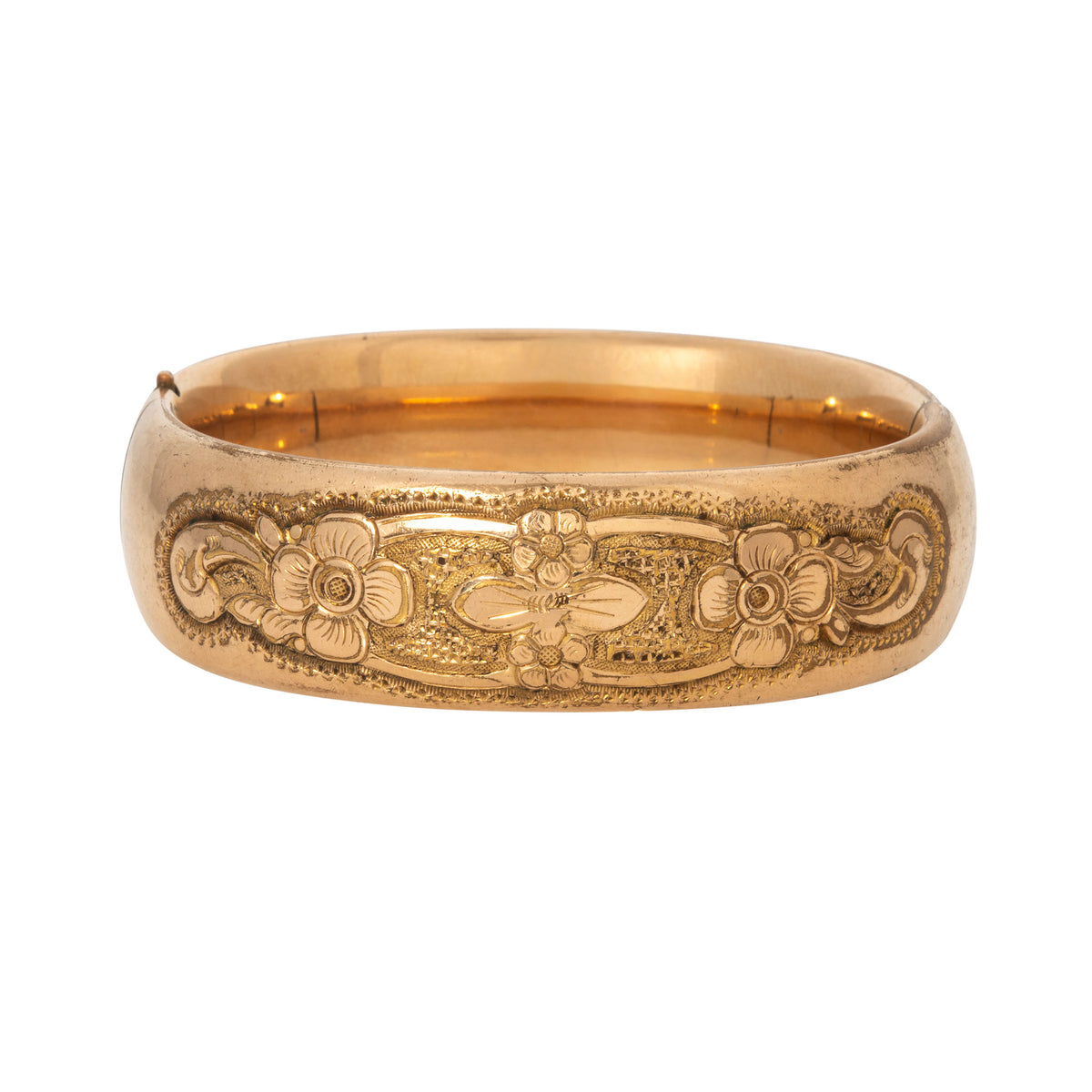 Vintage Floral Pattern Gold-Filled Wide Bangle