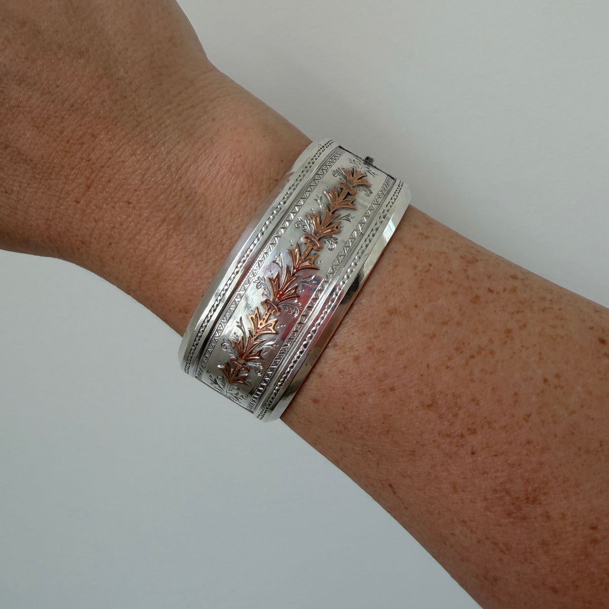 Victorian Gold Overlay Sterling Silver Wide Bangle