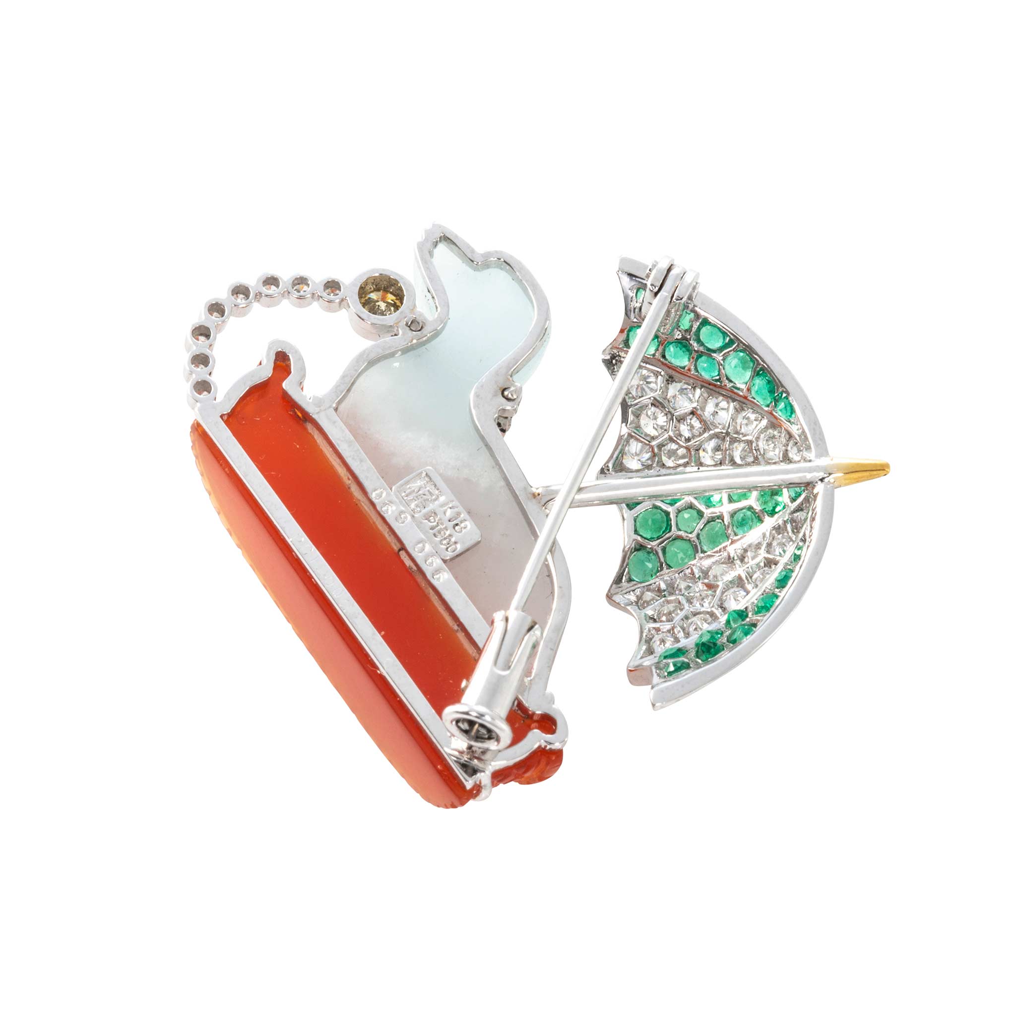 Estate Aquamarine, Chalcedony, Emerald & Diamond Dog Brooch