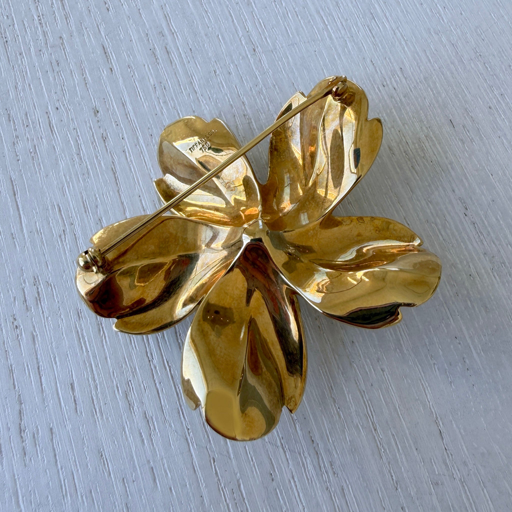 Estate Tiffany & Co 18K Gold Dogwood Flower Brooch