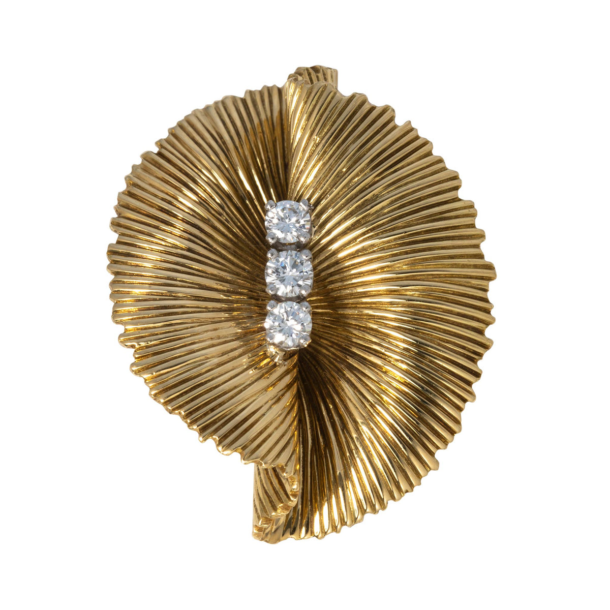 Estate Diamond 18K Yellow Gold Leaf Brooch