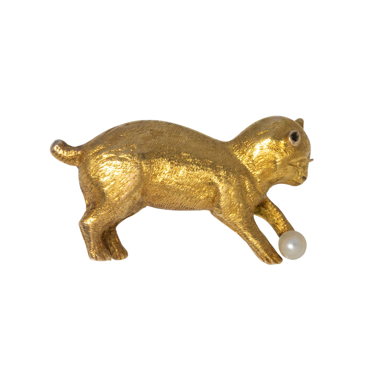 Victorian Style Pearl 18K Gold Cat Pin
