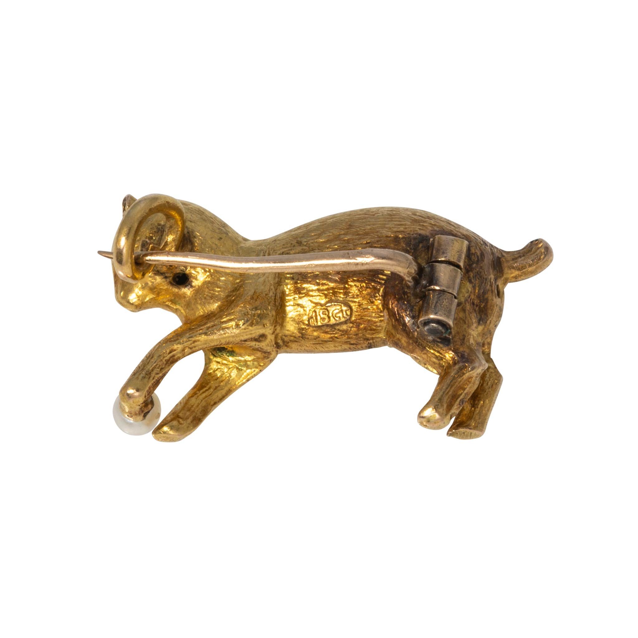 Victorian Style Pearl 18K Gold Cat Pin