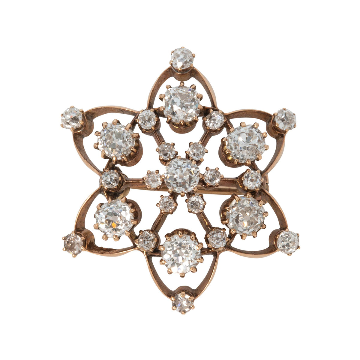 Victorian Style Old Mine Cut Diamond 14K Gold Star Pin