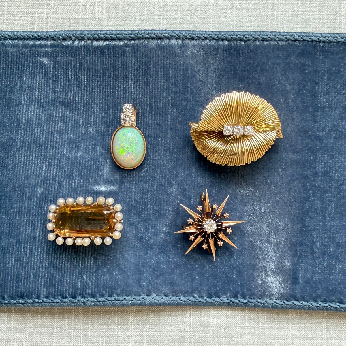 Victorian Style Citrine & Seed Pearl 14K Gold Brooch, Estate Diamond 18K Yellow Gold Leaf Brooch, Victorian Style Diamond 14K Gold Starburst Pin/Pendant