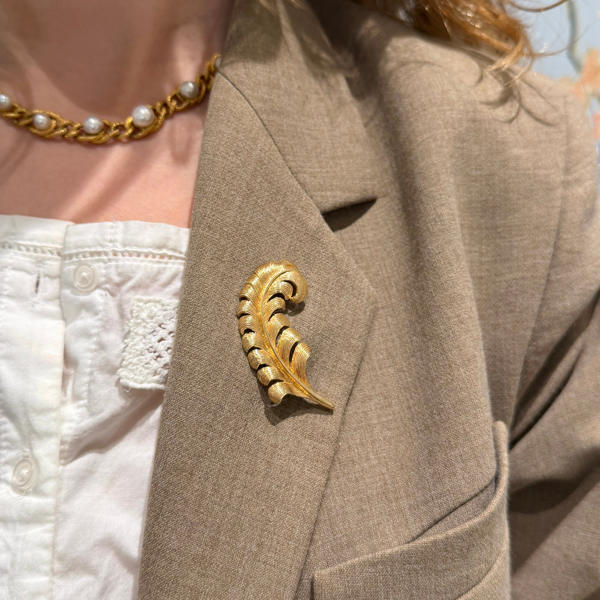 Vintage 14K Yellow Gold Feather Pin