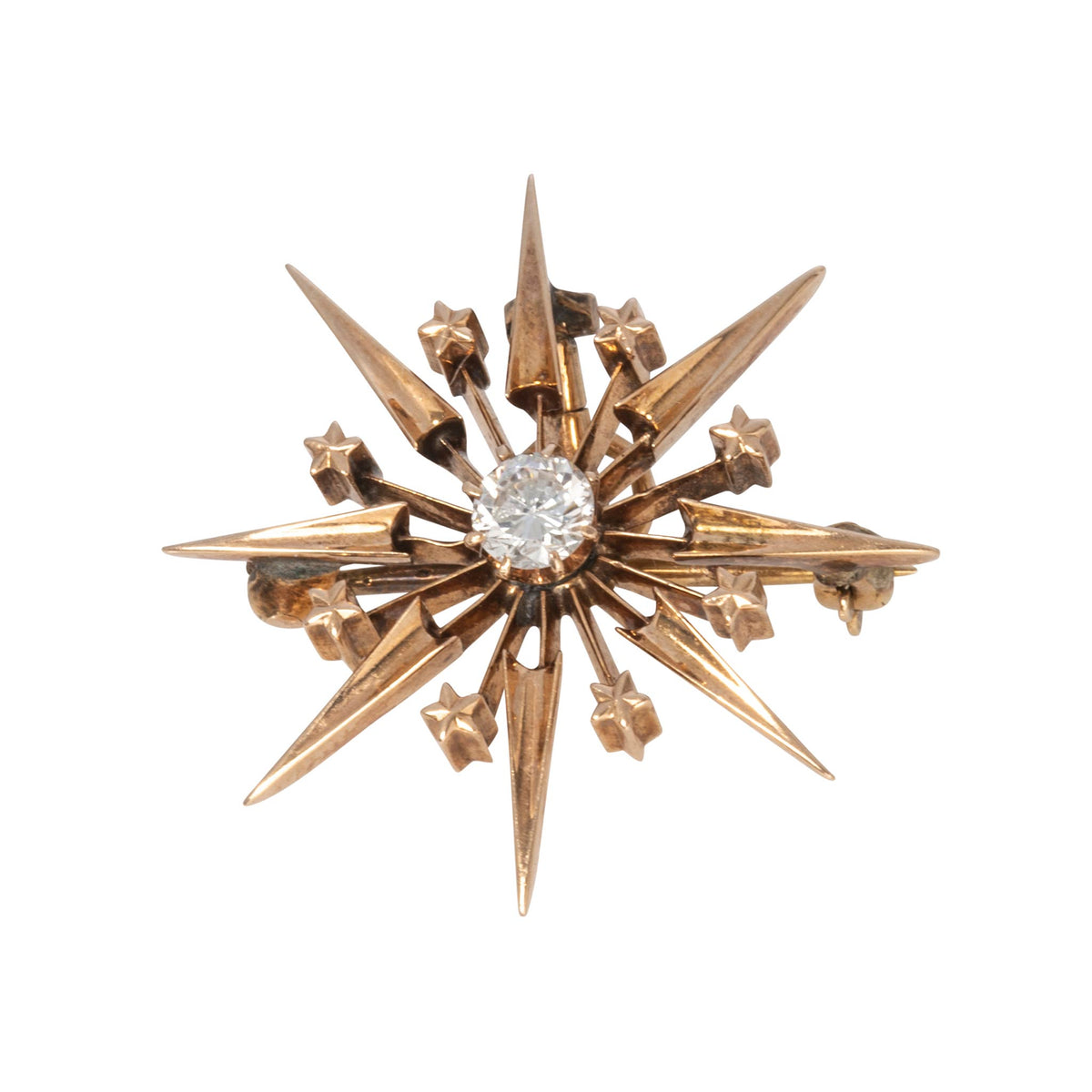 Victorian Style Diamond 14K Gold Starburst Pin/Pendant