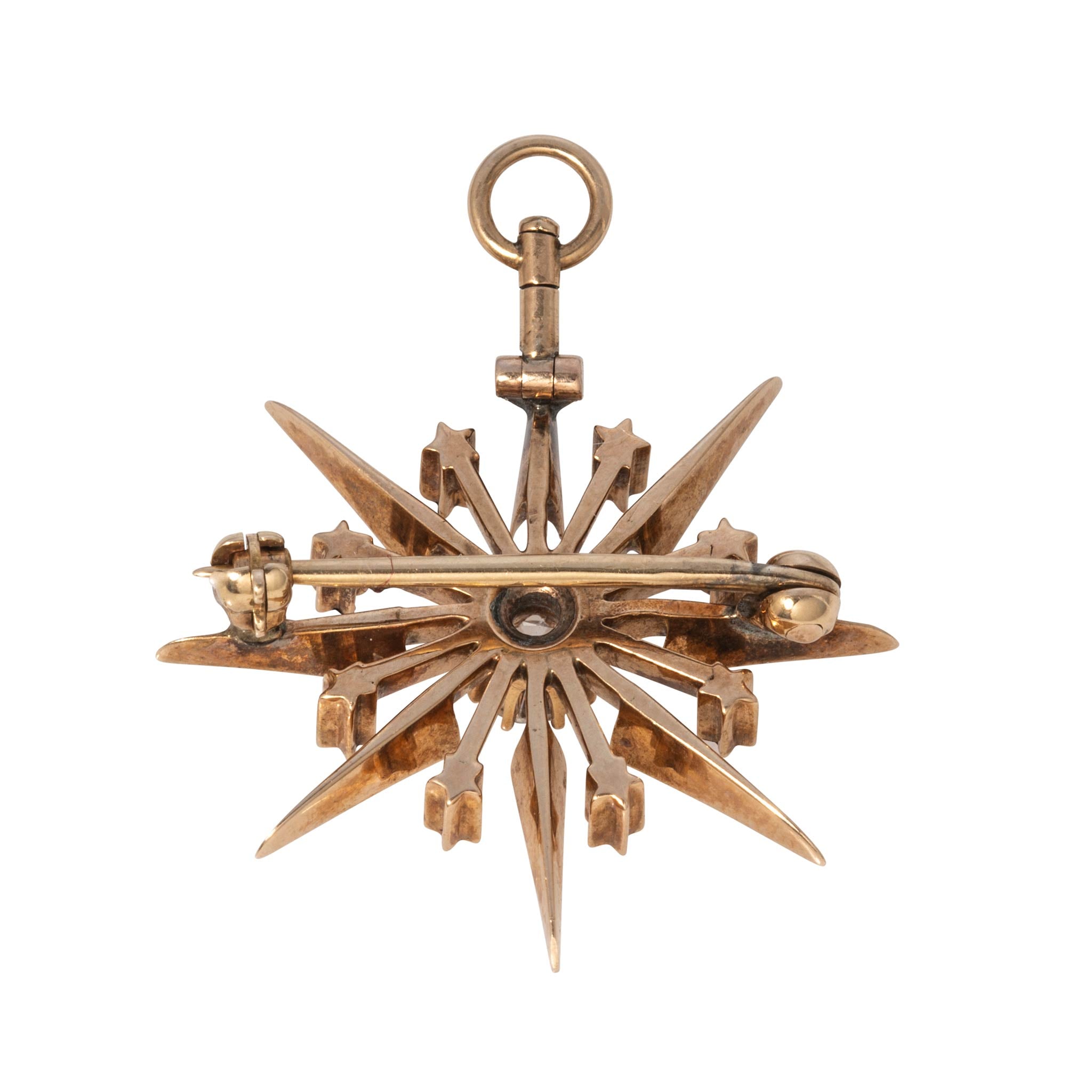 Victorian Style Diamond 14K Gold Starburst Pin/Pendant