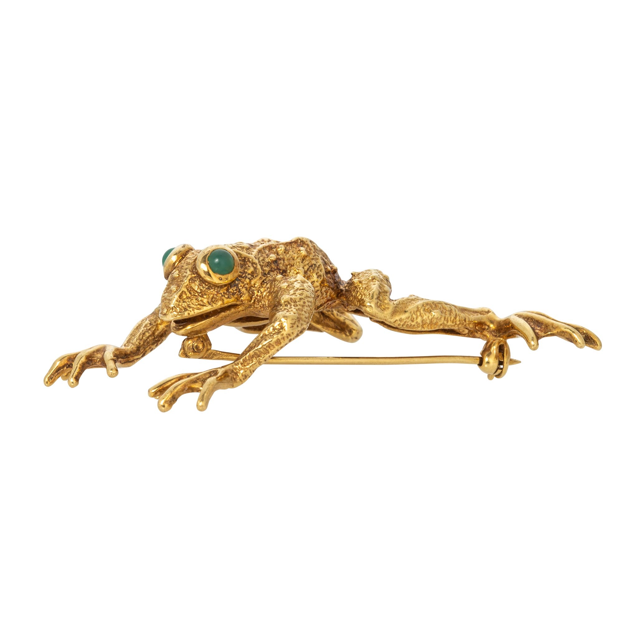 Vintage Emerald Eyes 18K Yellow Gold Frog Brooch