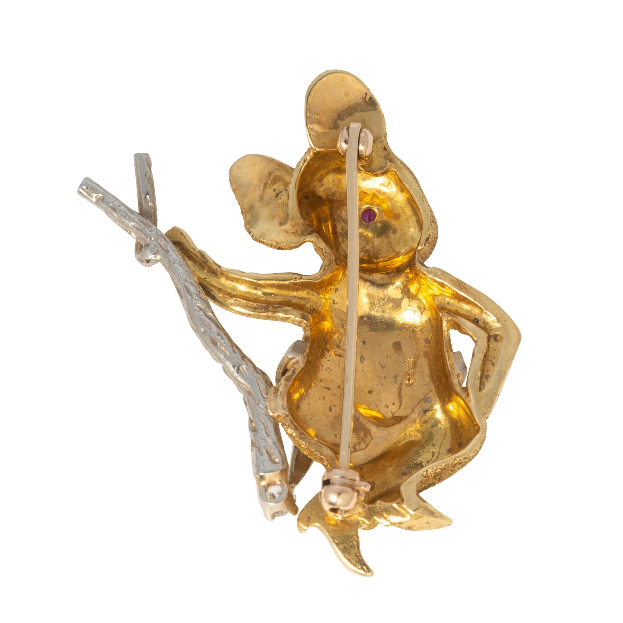 Vintage Diamond & Ruby 18K Gold Mouse Brooch