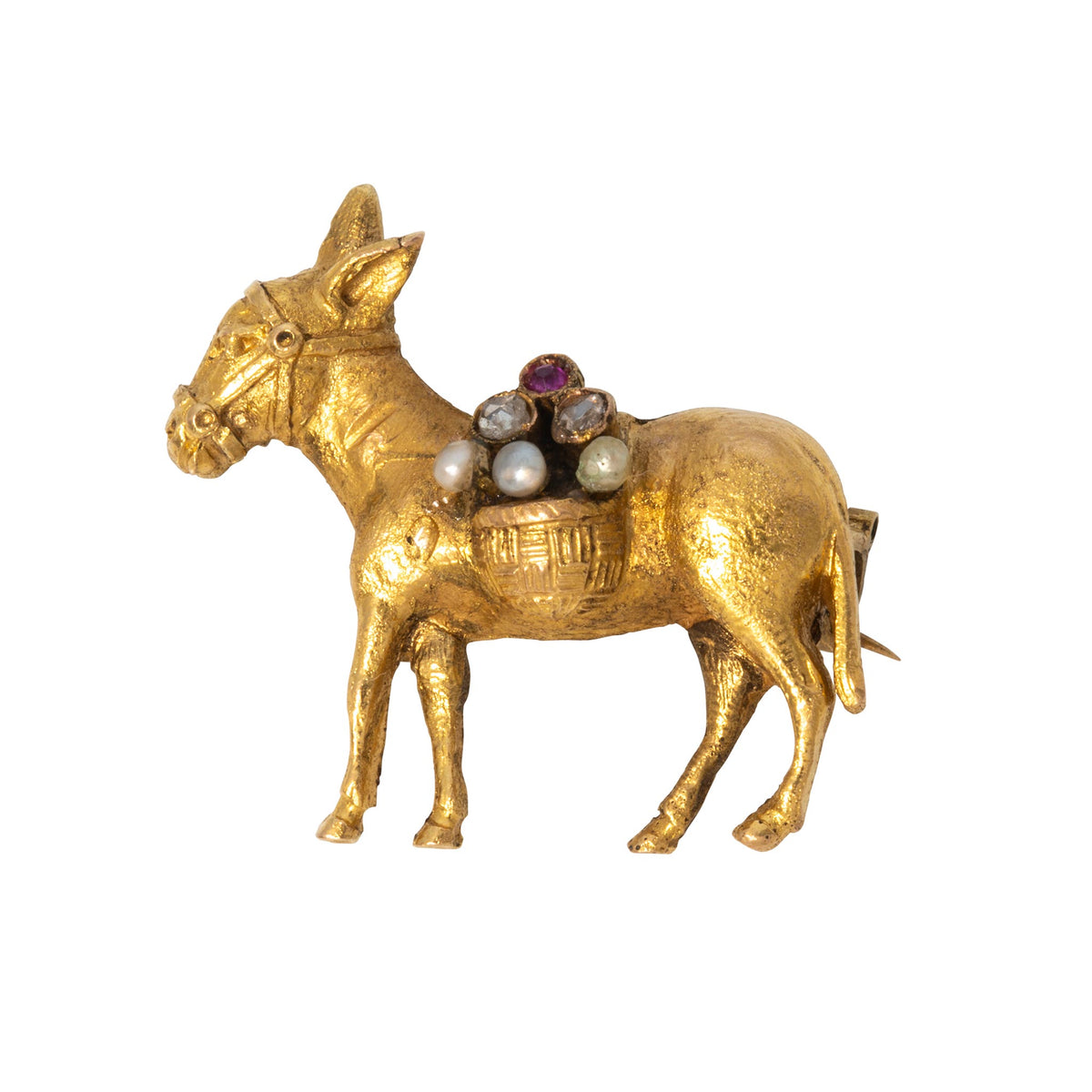 Vintage Multi-Stone 18K Gold Donkey Pin