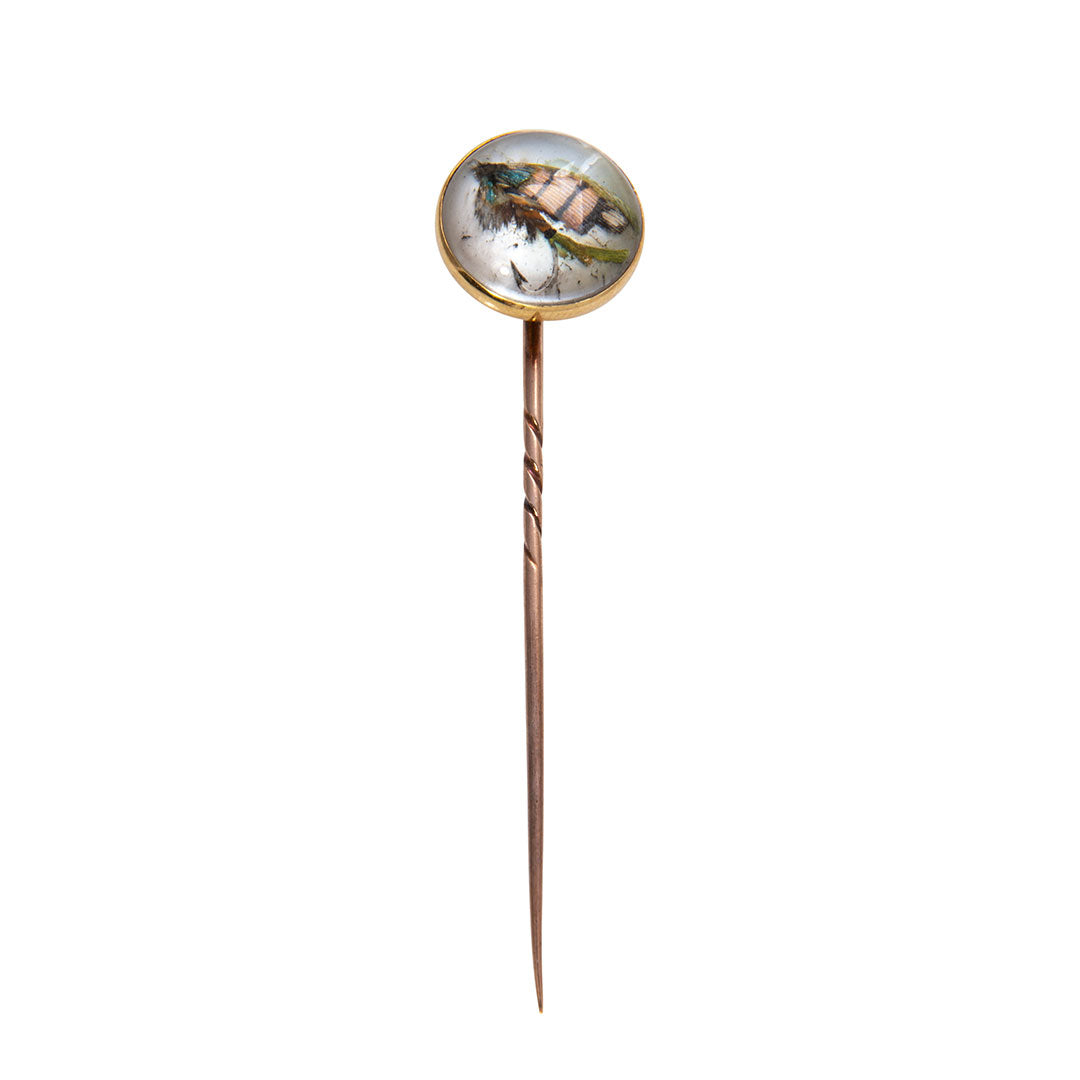 Victorian Essex Crystal Intaglio Fishing Lure 14K Gold Stick Pin
