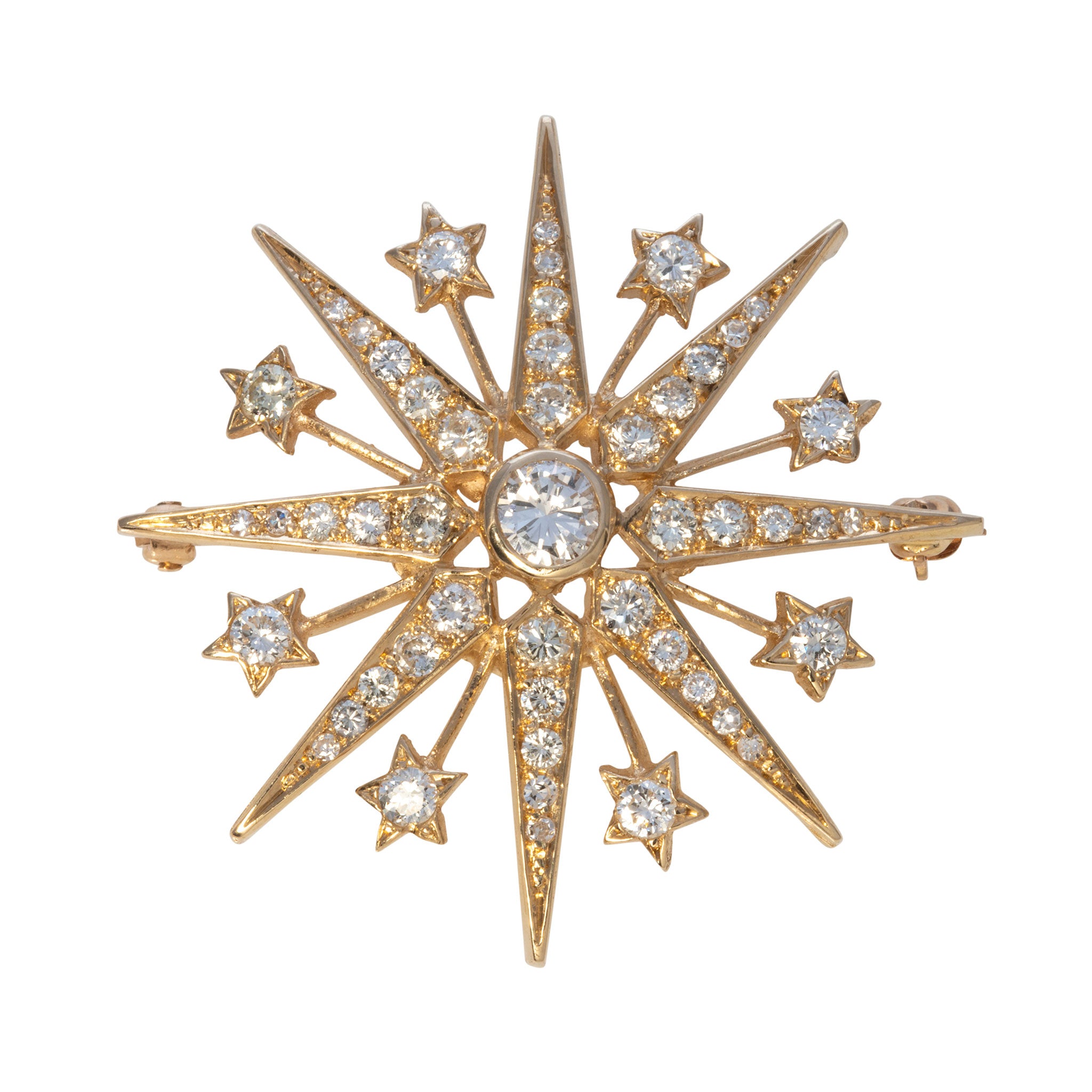 Victorian Diamond 14K Yellow Gold Starburst Pin/Pendant