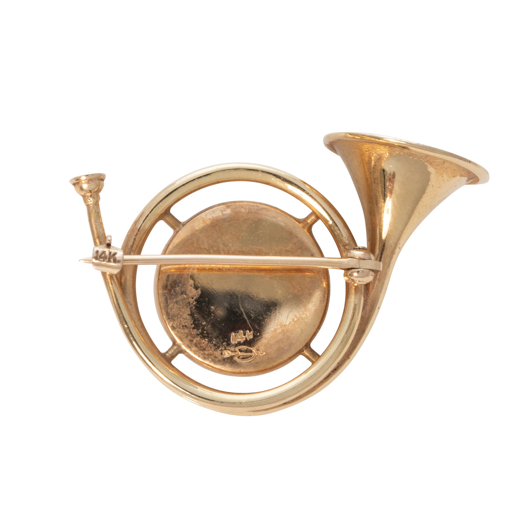 Victorian Essex Crystal Horse 14K Gold Hunting Horn Pin