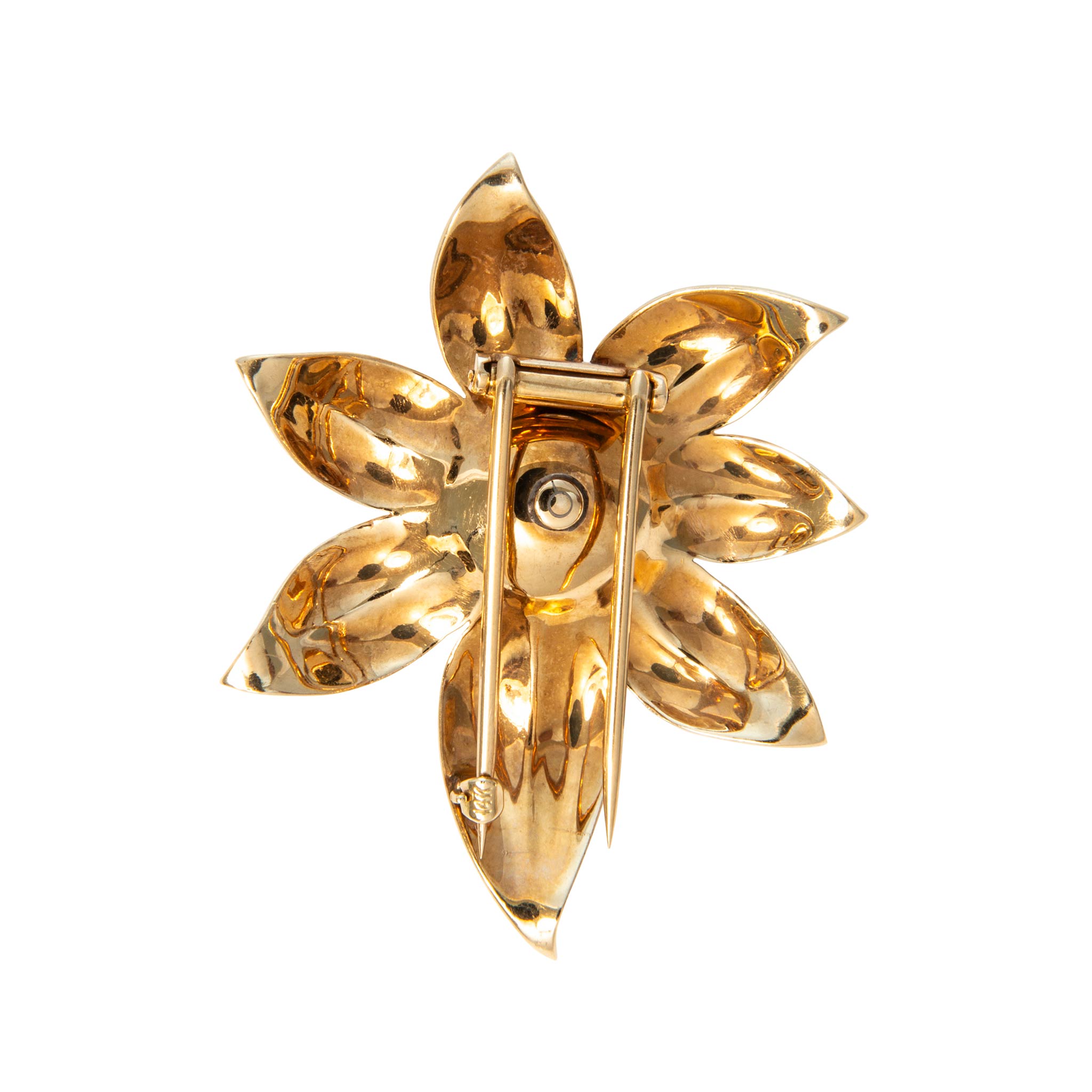 Vintage Ruby & Diamond 14K Gold Flower Brooch