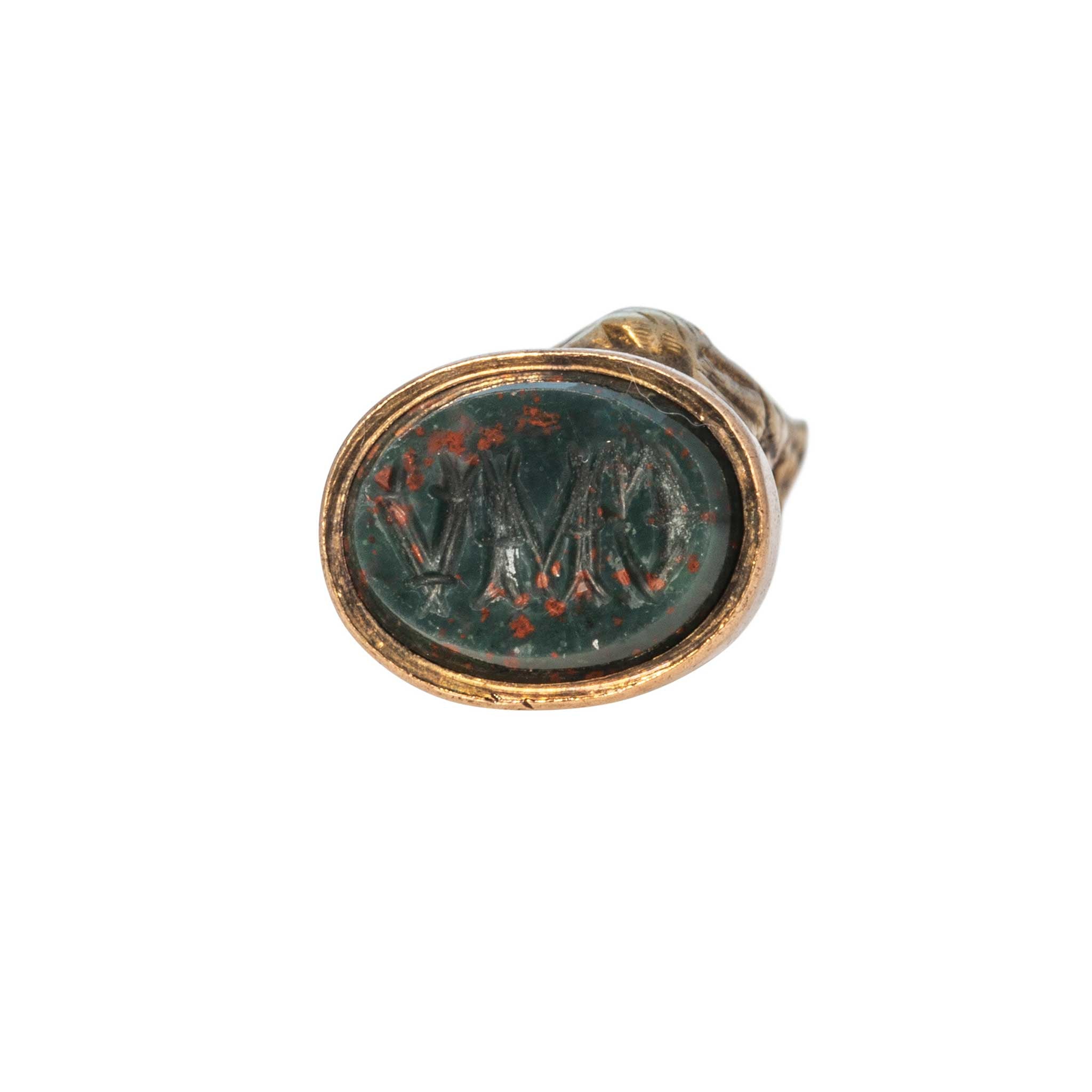 Victorian Bloodstone Intaglio Seal 18K Gold Owl Fob Charm