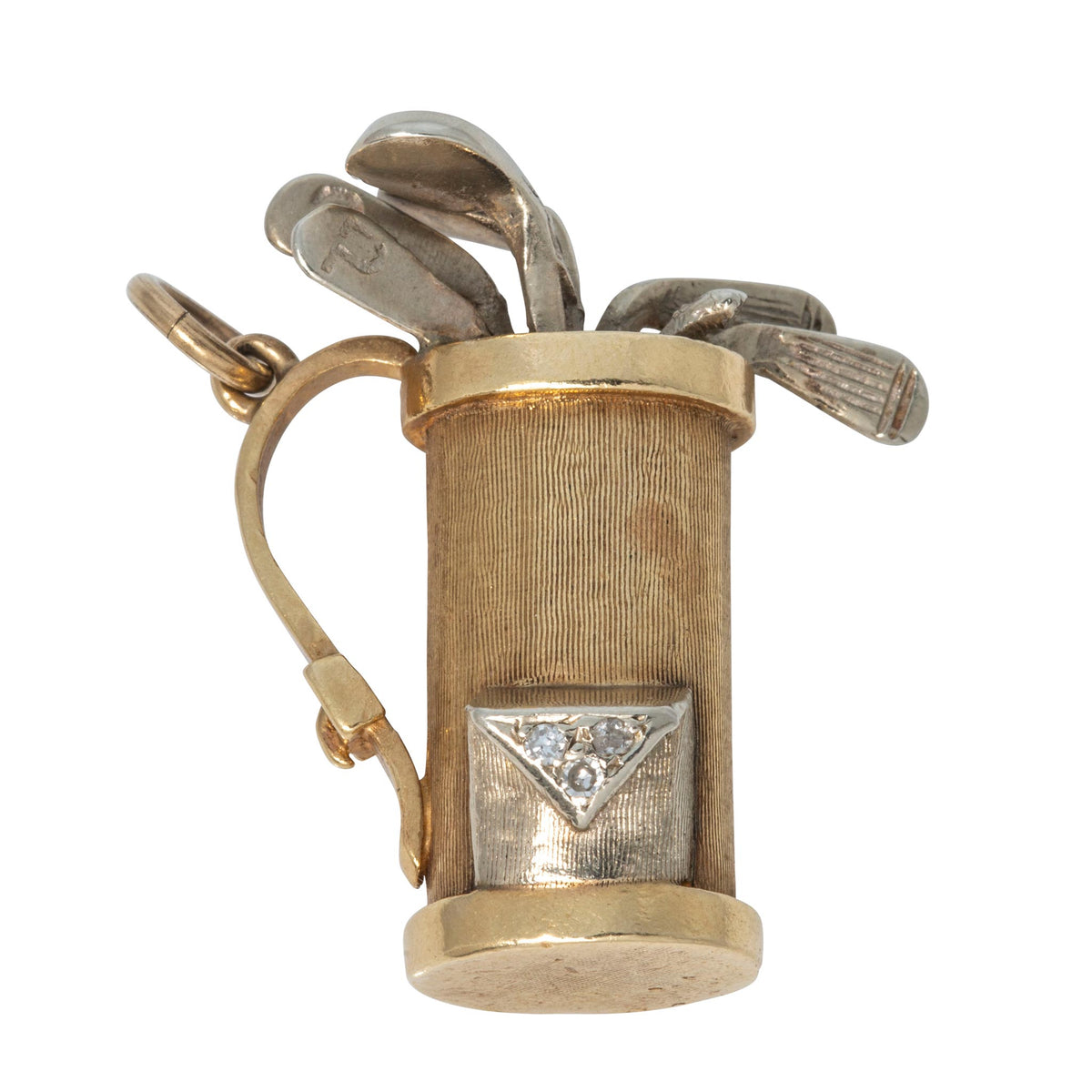 Vintage Diamond 14K Gold Golf Clubs Bag Charm