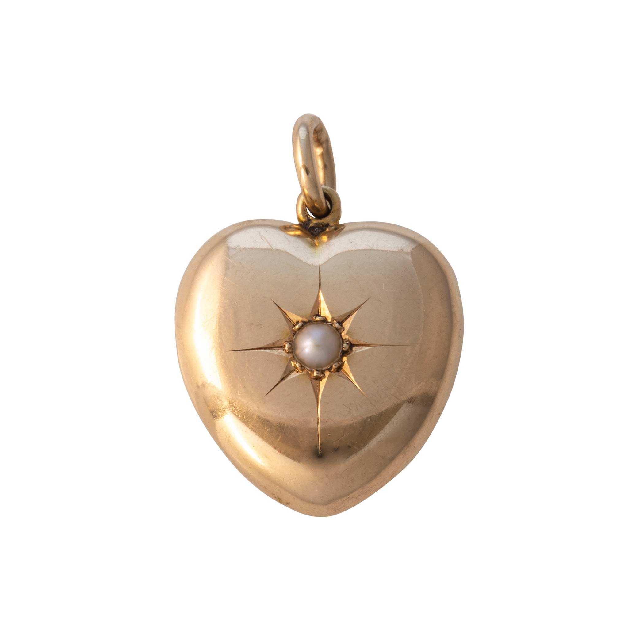 Vintage Seed Pearl 14K Gold Heart Pendant