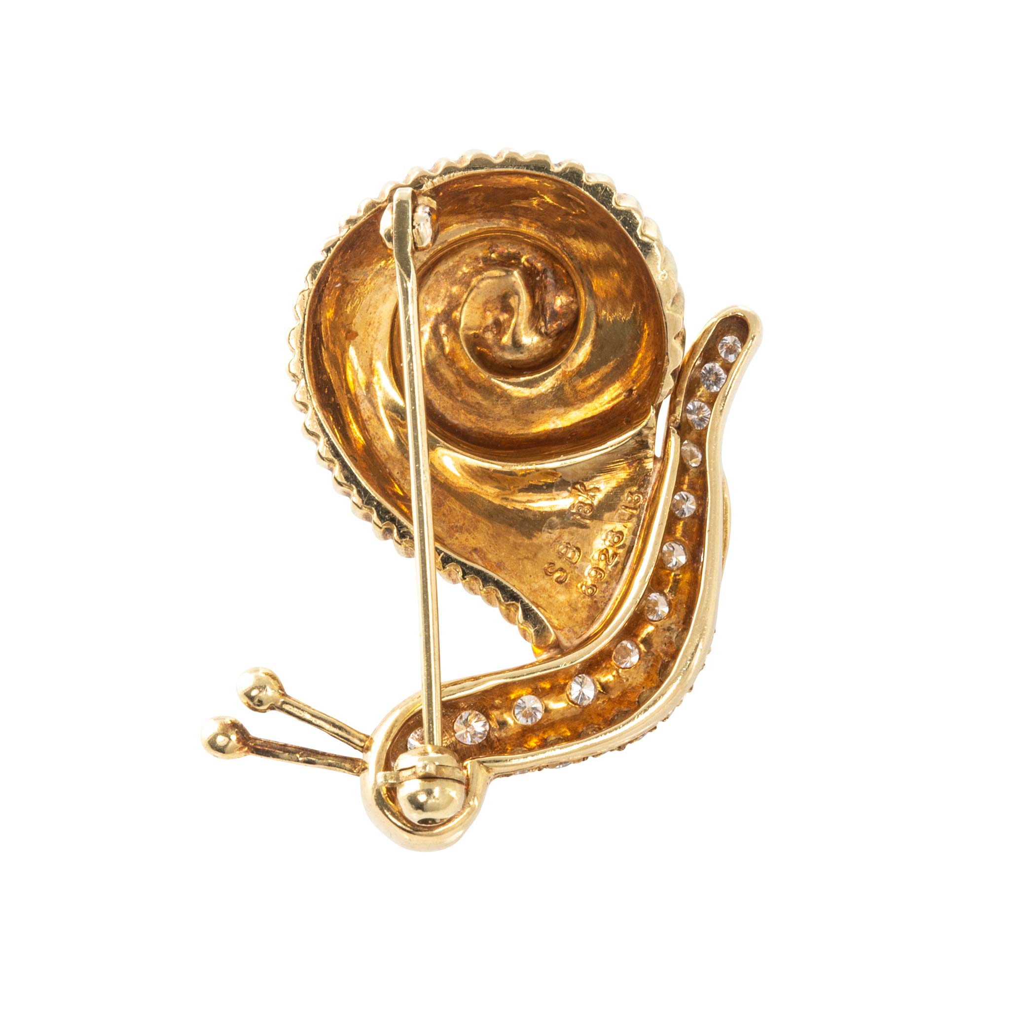 Vintage Diamond 18K Gold Snail Brooch