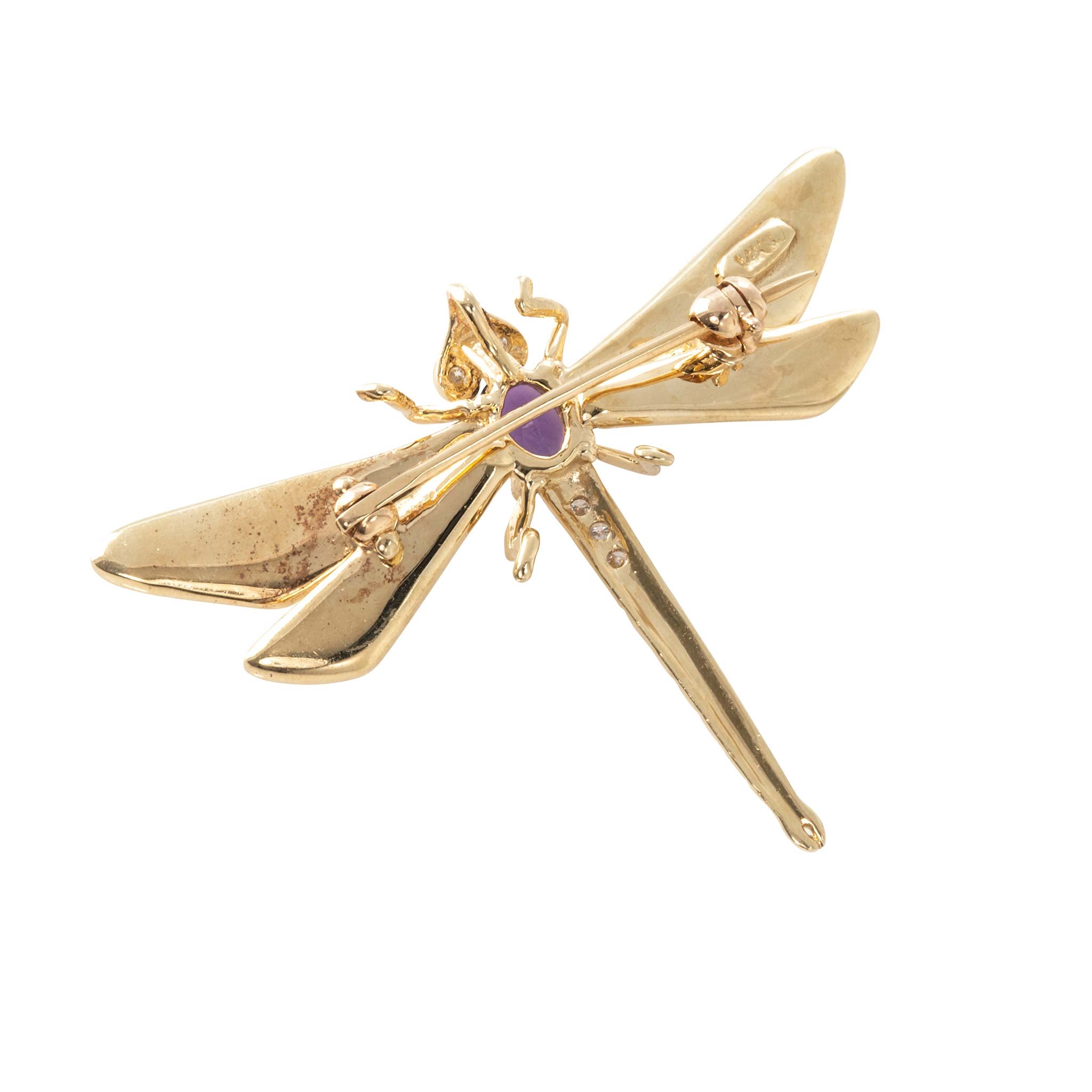 Vintage Amethyst & Diamond 14K Gold Dragonfly Pin/Pendant