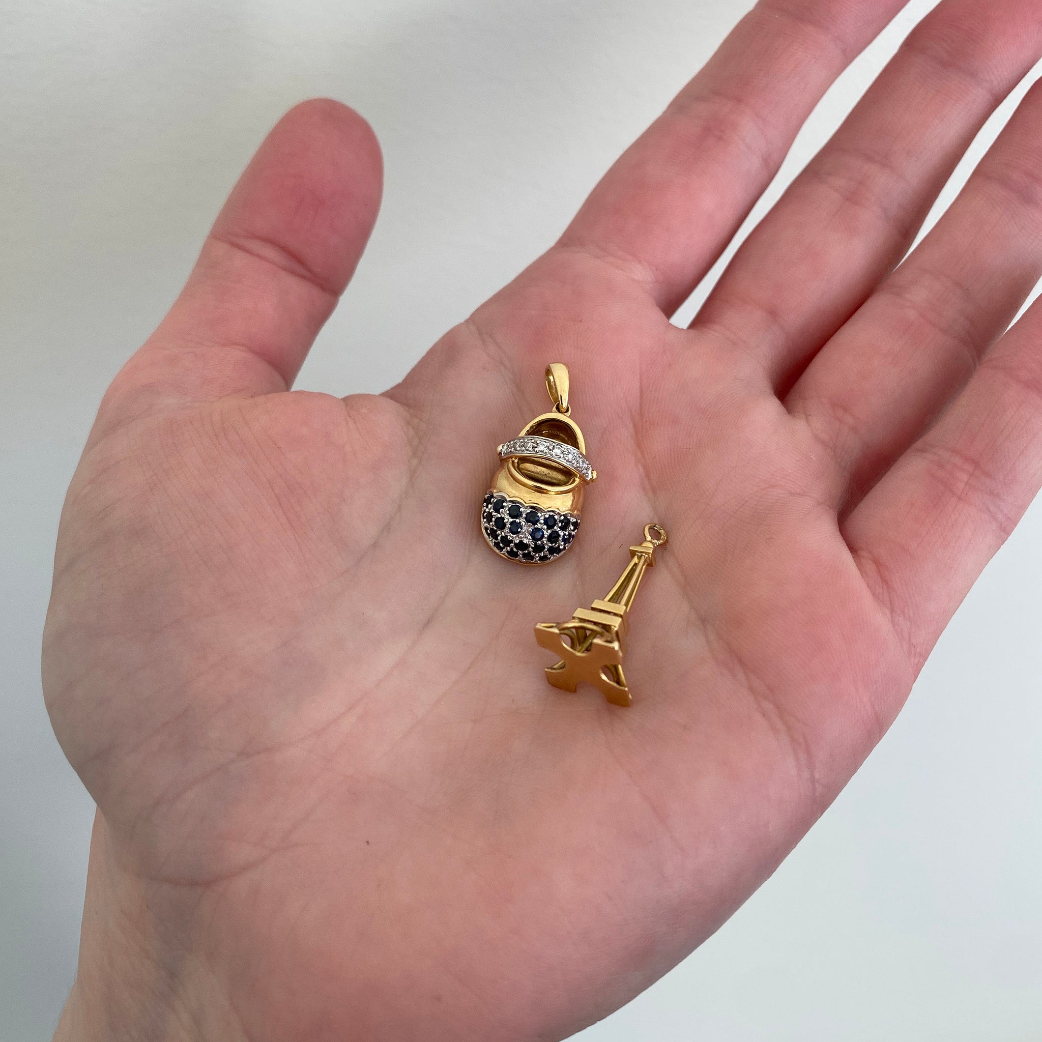 Vintage Sapphire & Diamond 14K Gold Baby Shoe Charm