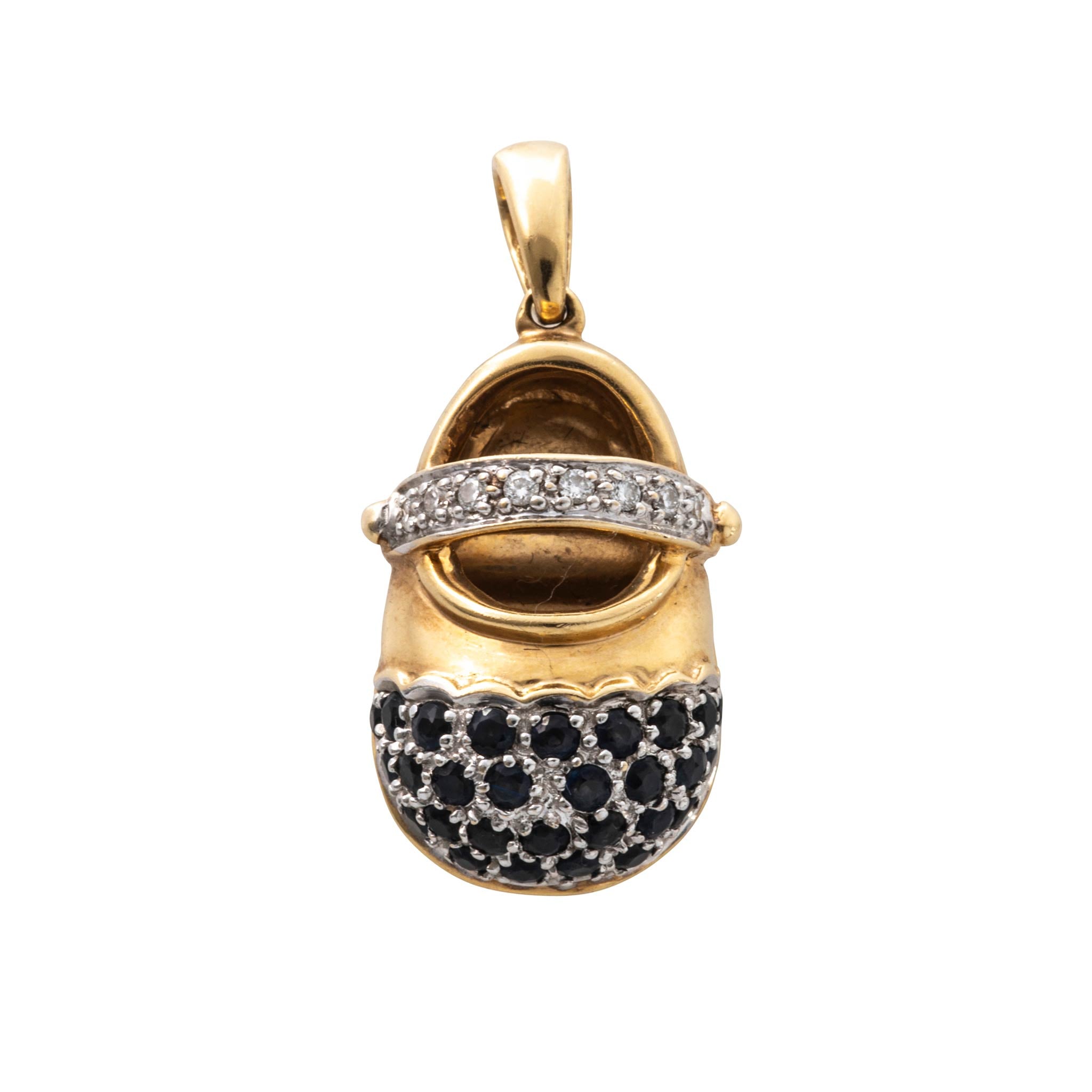 Vintage Sapphire & Diamond 14K Gold Baby Shoe Charm
