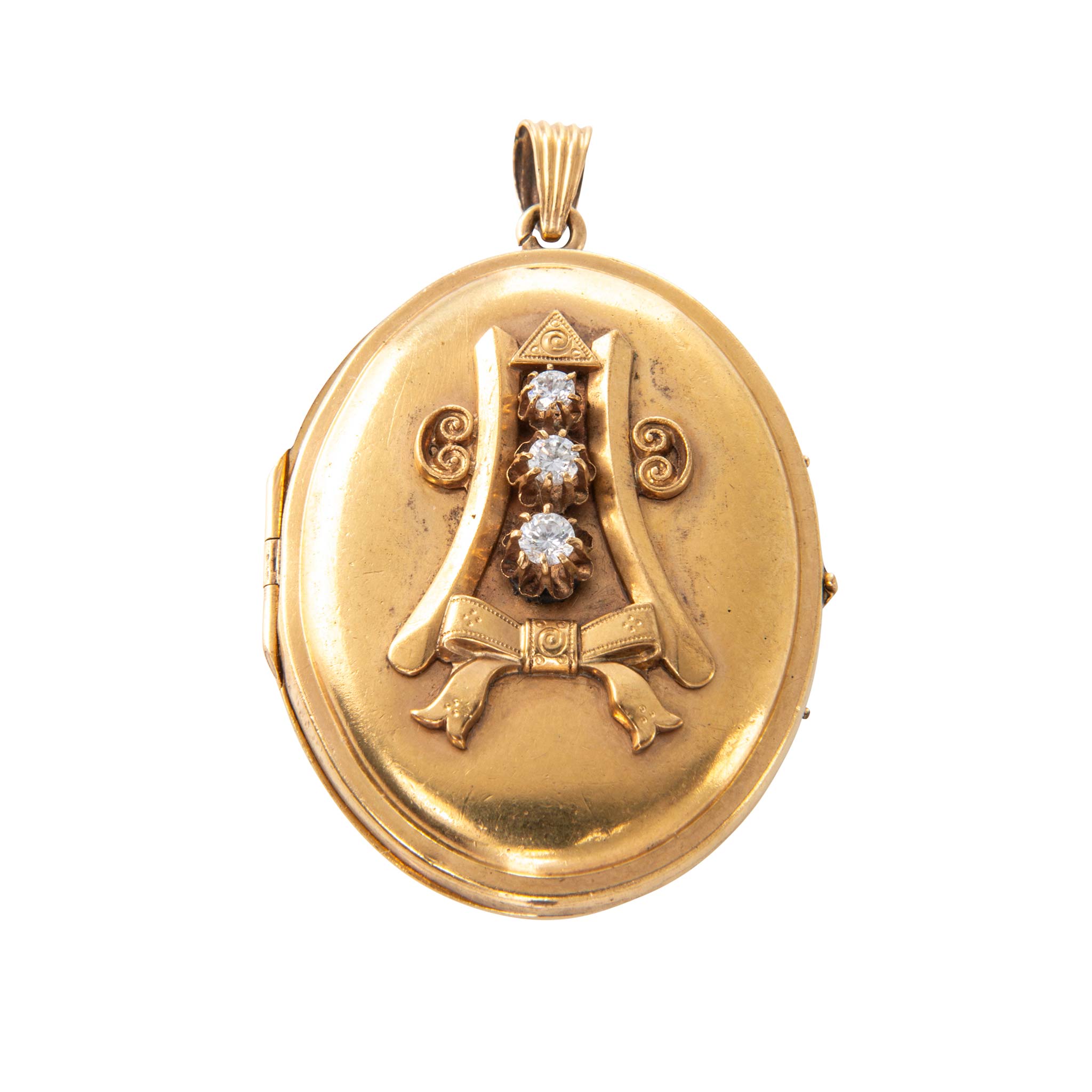 Victorian Synthetic Stone 14K Gold Oval Locket Pendant