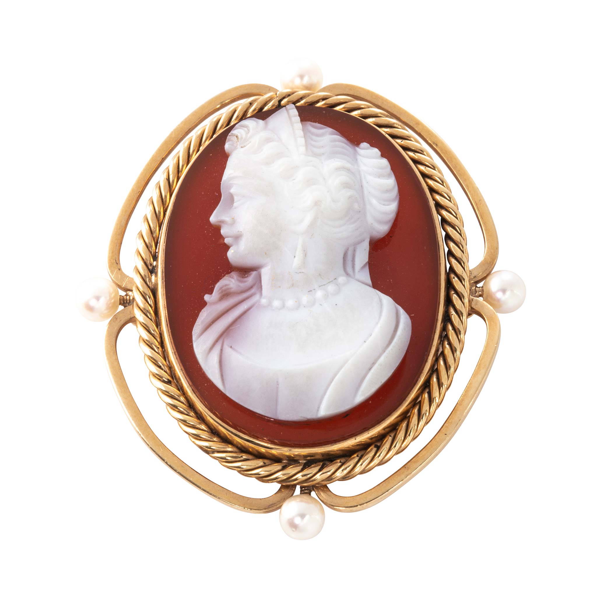 Victorian-Style Cameo & Pearl 14K Gold Pin/Pendant
