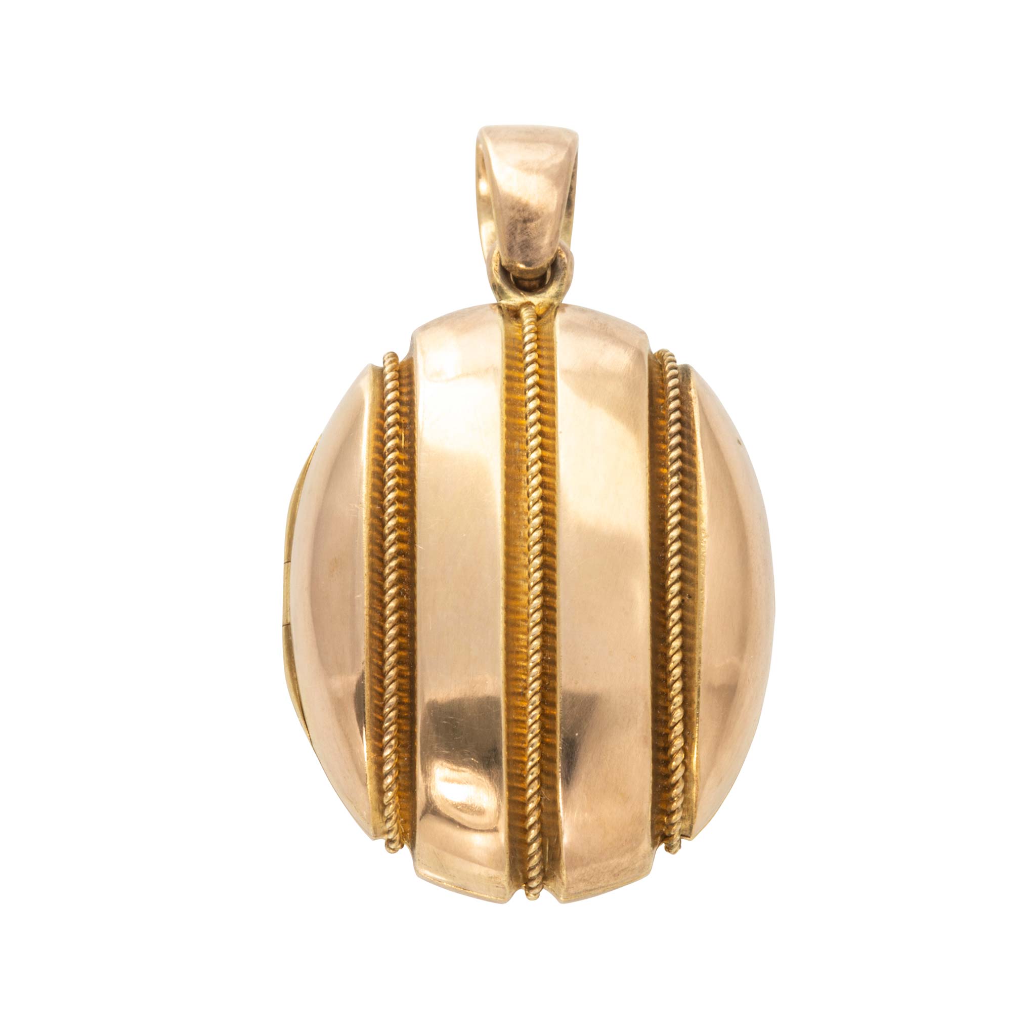 Victorian 14K Gold Rope Stripe Oval Locket Pendant