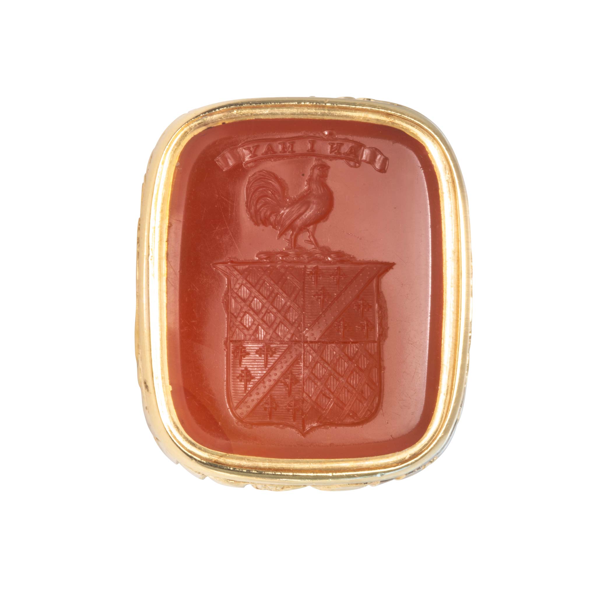 Victorian Carnelian Intaglio Seal Crest 9K Gold Fob Pendant