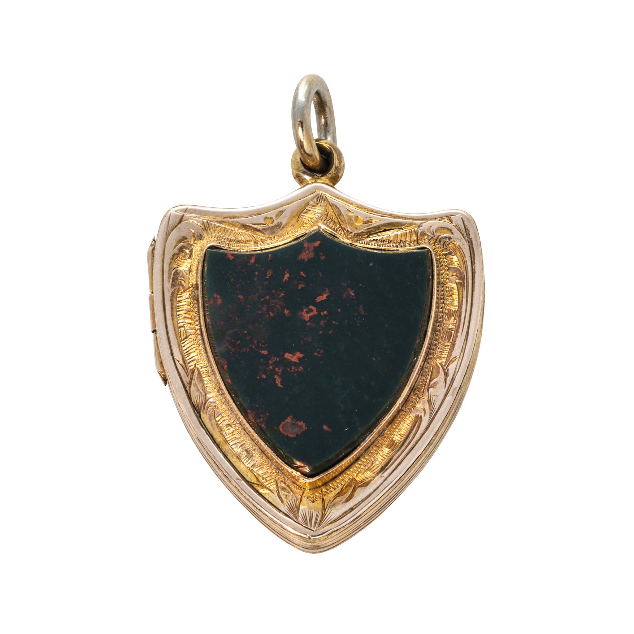 Victorian Agate 9K Gold Shield Locket Pendant