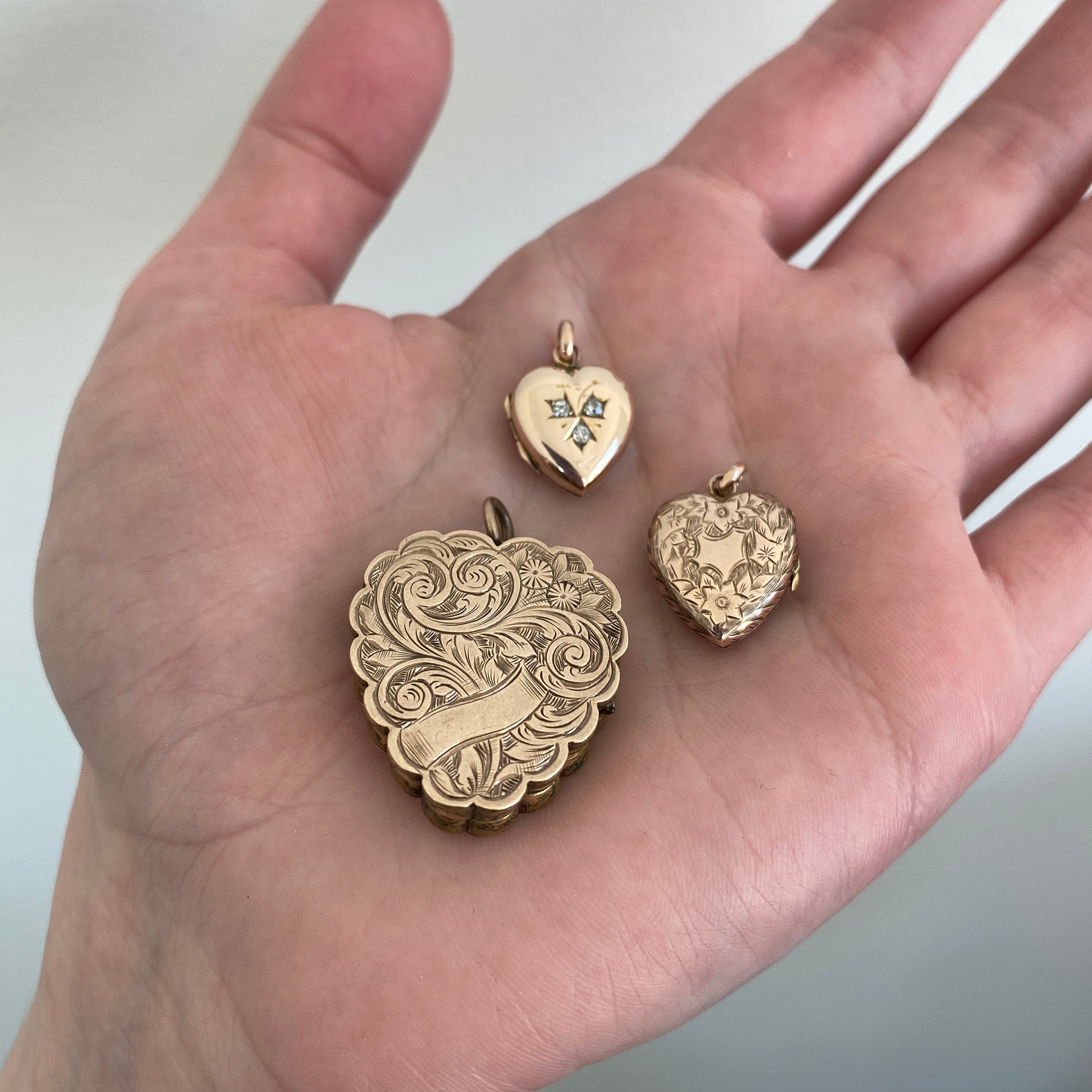 Victorian Diamond 10K Gold Heart Locket Pendant, Victorian Engraved Heart Locket Pendant, Victorian Back & Front Engraved Heart Locket Pendant