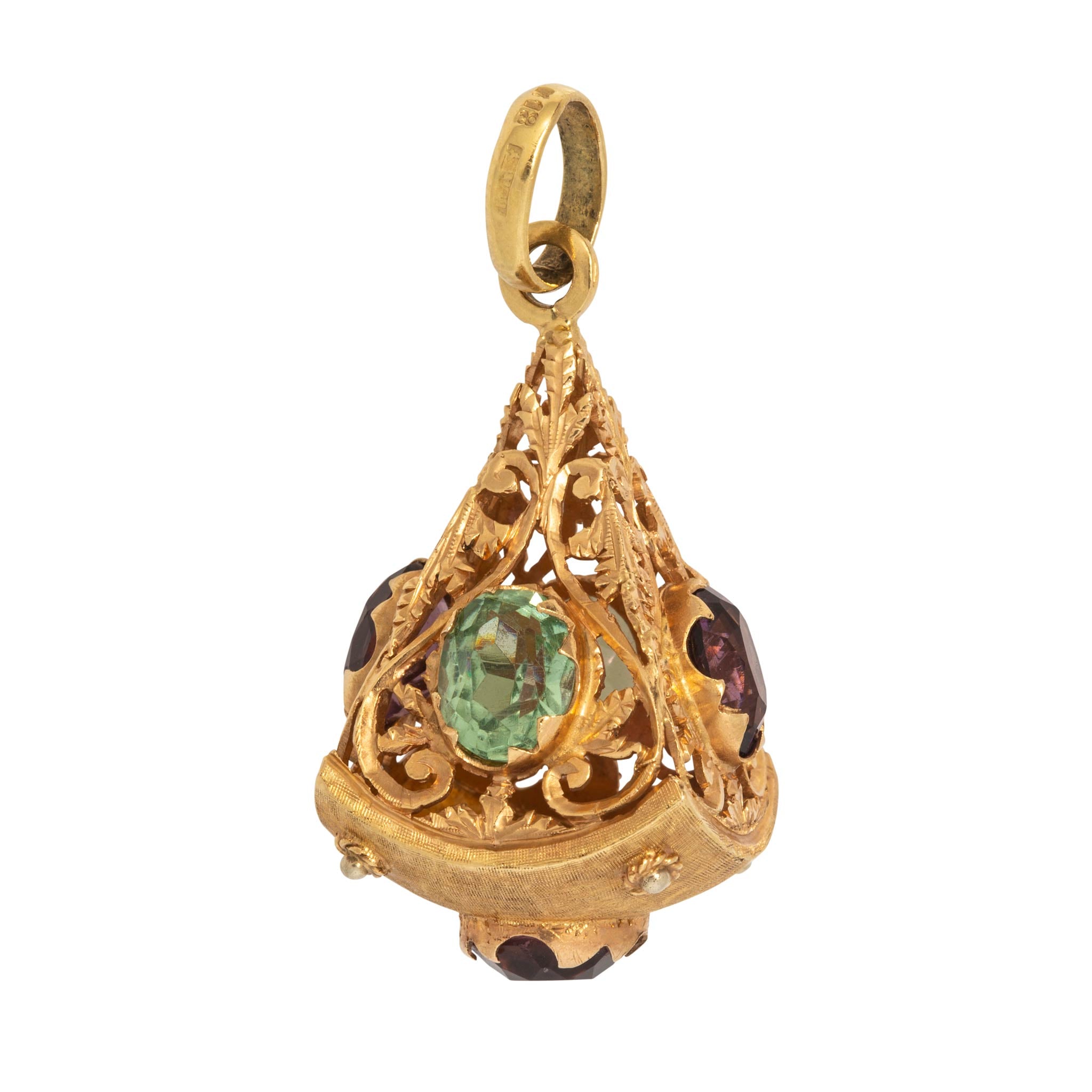 Vintage Etruscan-Revival Multi-Stone 18K Gold Fob Pendant