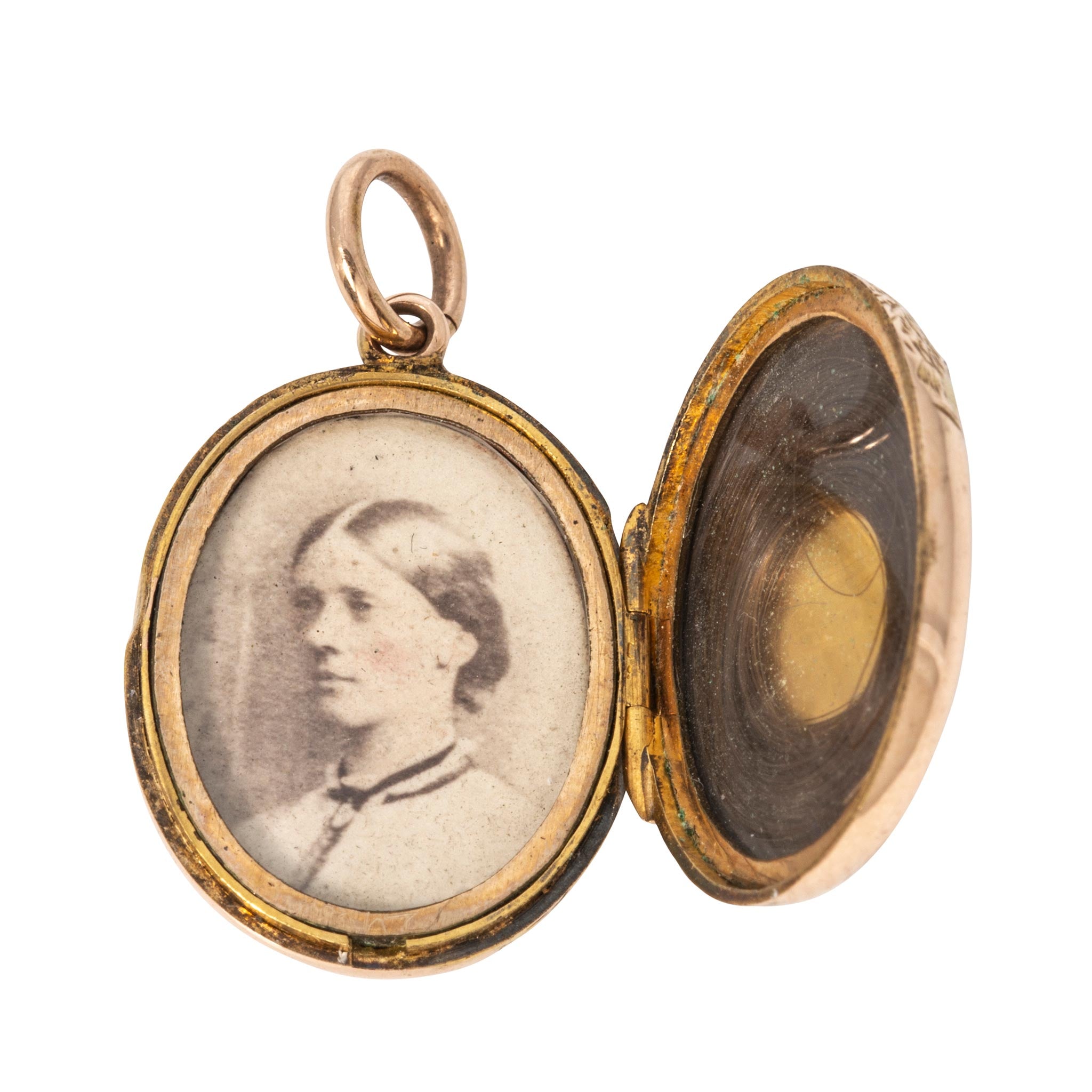 Victorian 14K Gold Double Sided Oval Mourning Locket Pendant