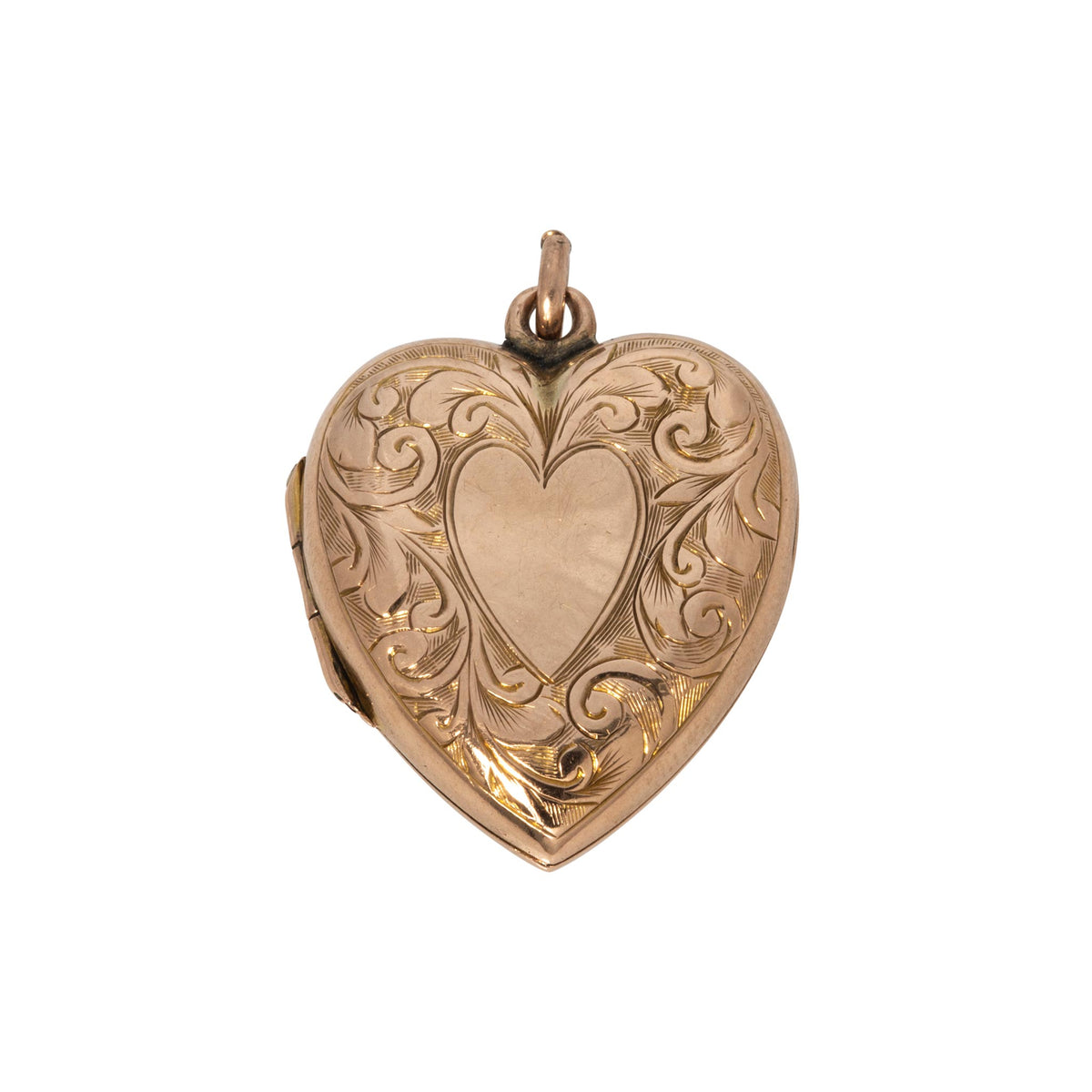 Edwardian 9K Gold Back & Front Engraved Heart Locket Pendant