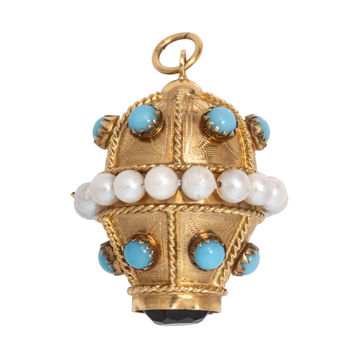 Vintage Etruscan-Revival Multi-Stone 18K Gold Fob Pendant